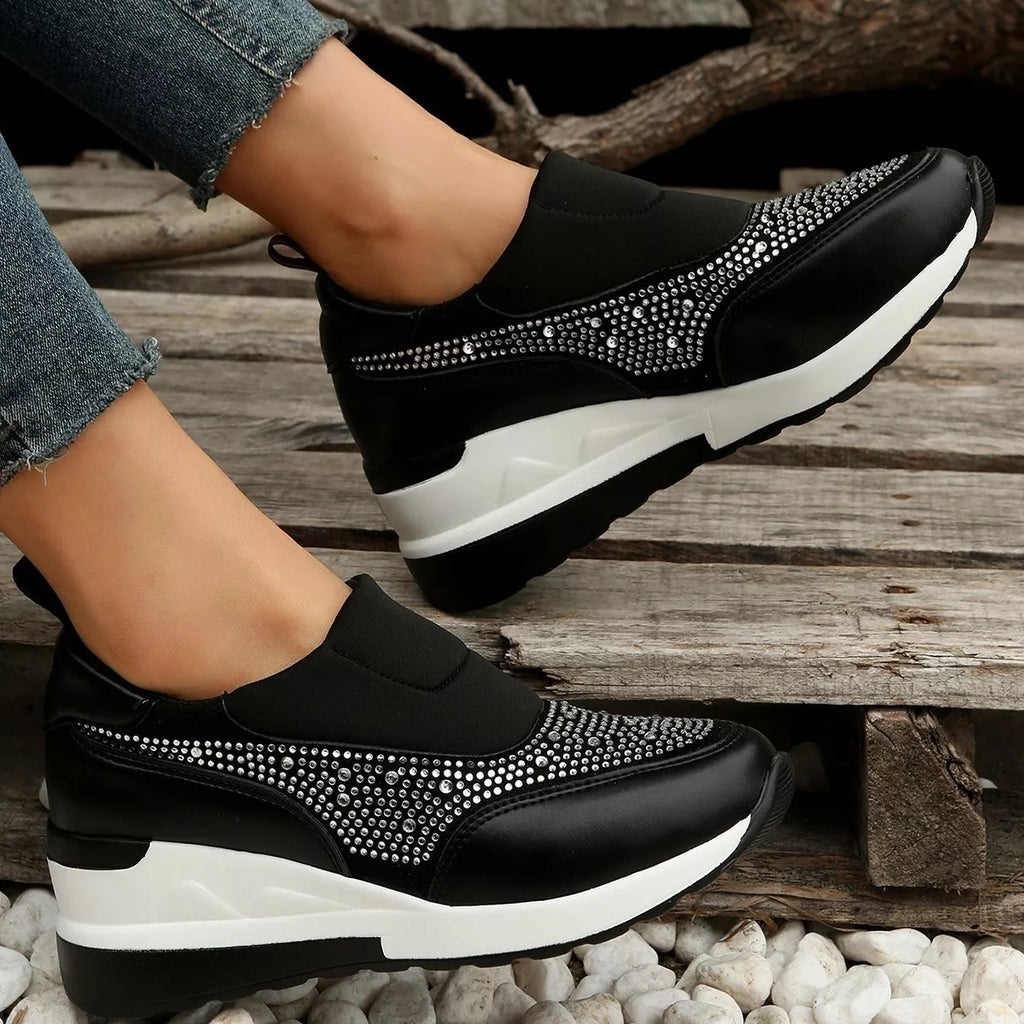 Rhinestone Embellished Wedge Sneakers