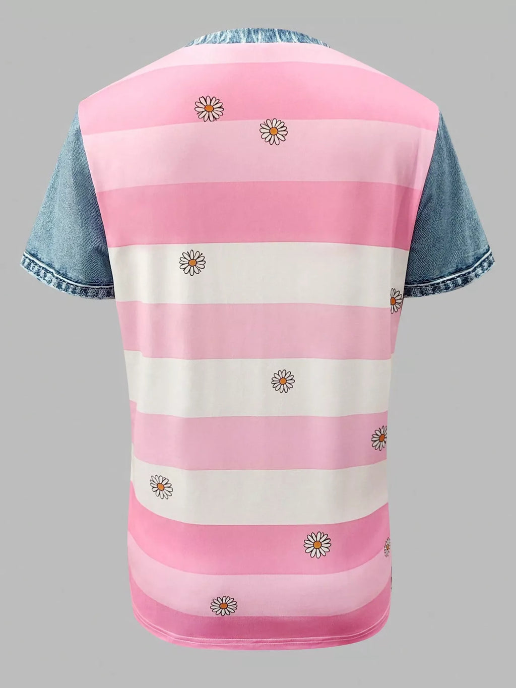Denim Patchwork Short Sleeve Blouse