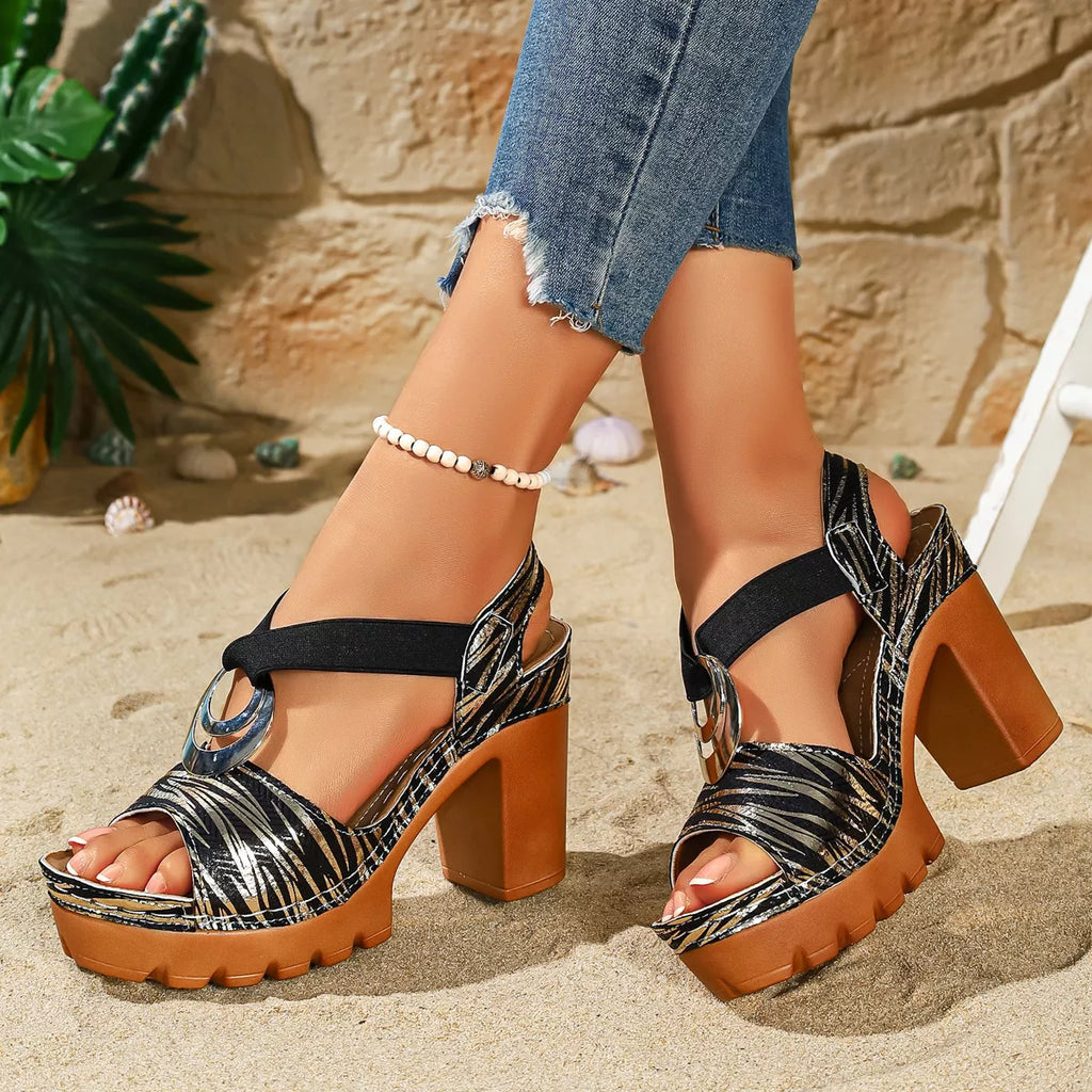 Open Toe Block Heels Sandals