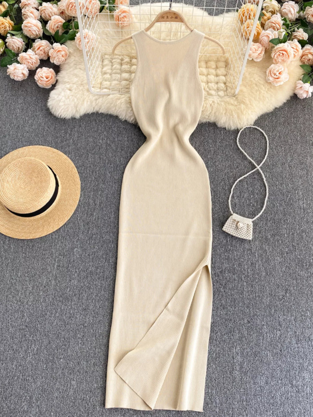 Knot Back Sleeveless Knit Bodycon Midi Dres