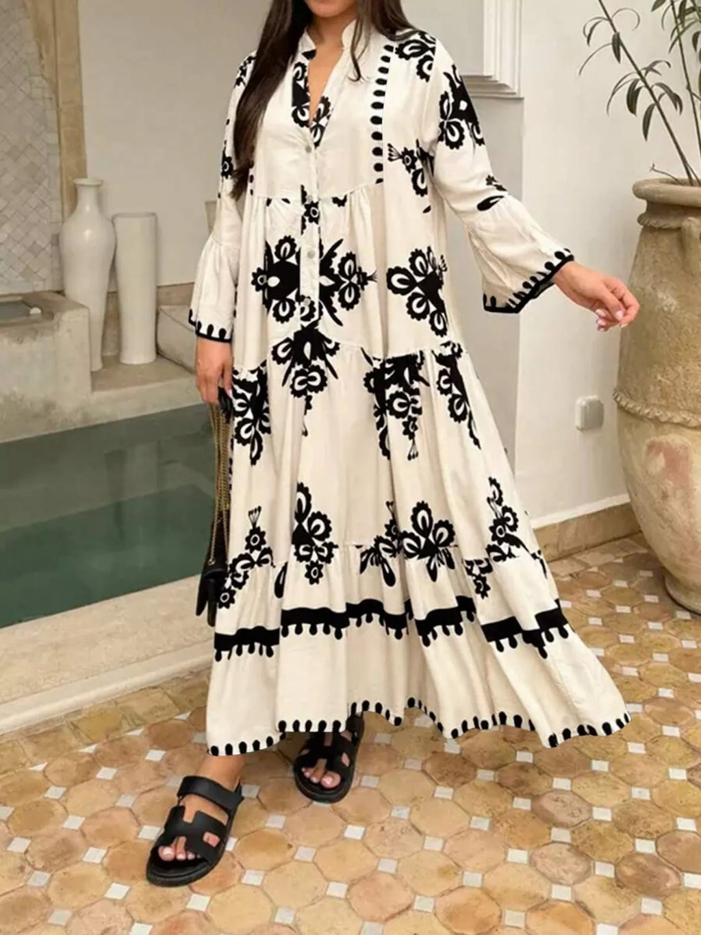 Bohemian Print Tiered Midi Dress