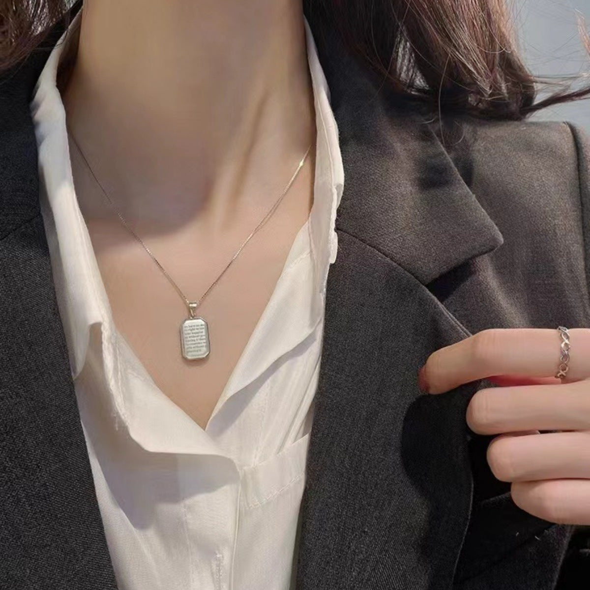925 Sterling Silver Rectangle Pendant Necklace