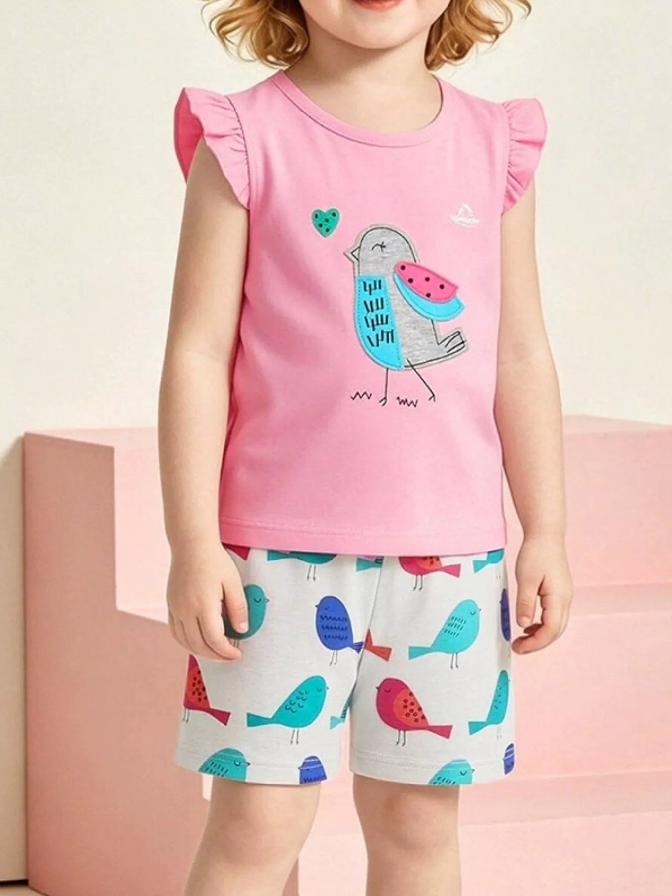Children's Bird Print Top and Shorts Set
