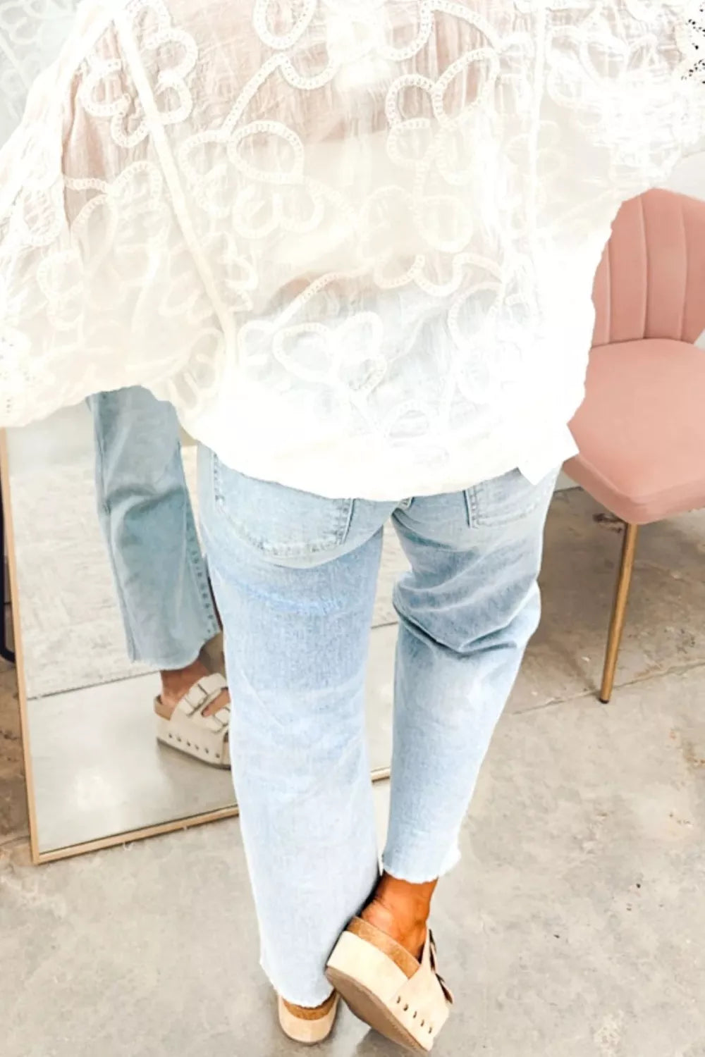 Light Wash Utility Pocket Straight Leg Jeans