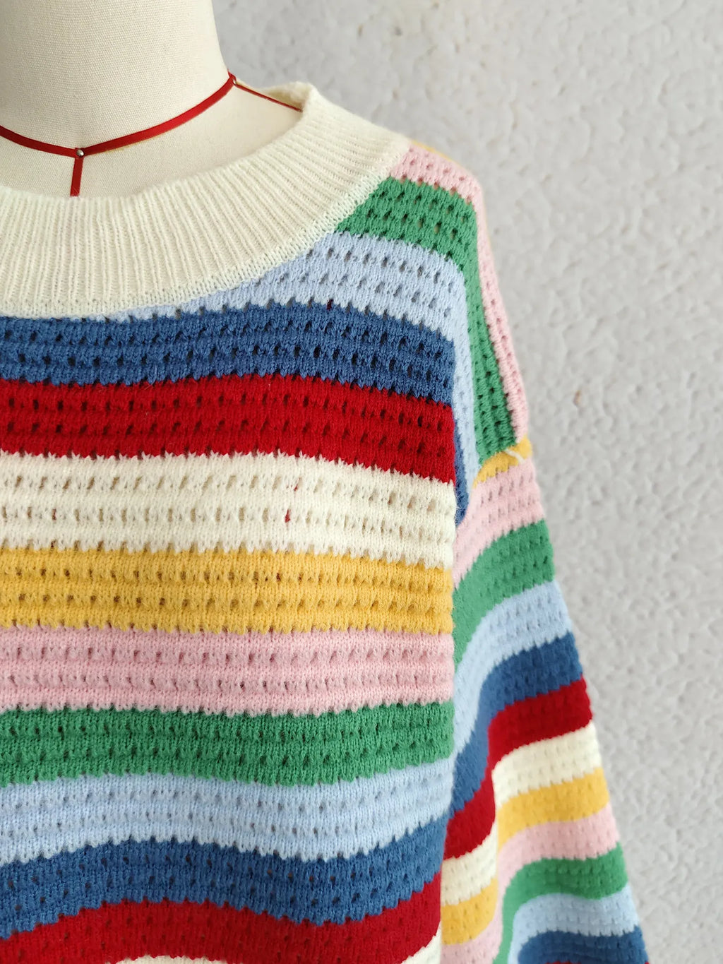 Tassel Rainbow Striped Long Sleeve Sweater
