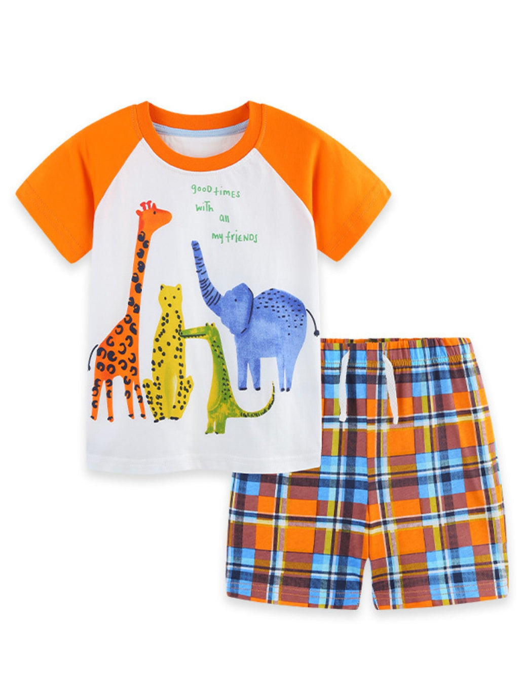 Children's Animal Print Tee & Plaid Shorts Set