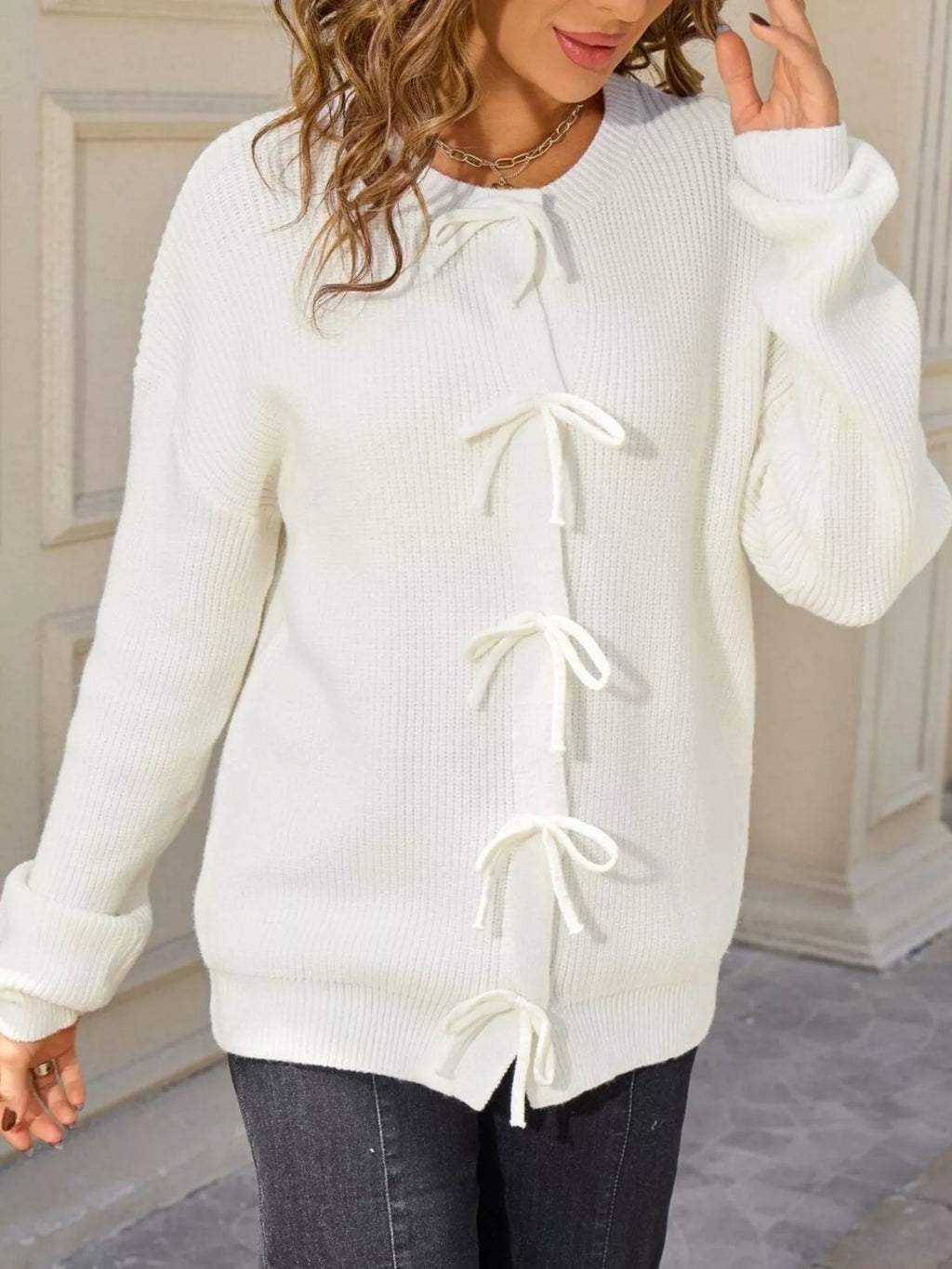 Ribbed Knit Bow-Tie Cardigan