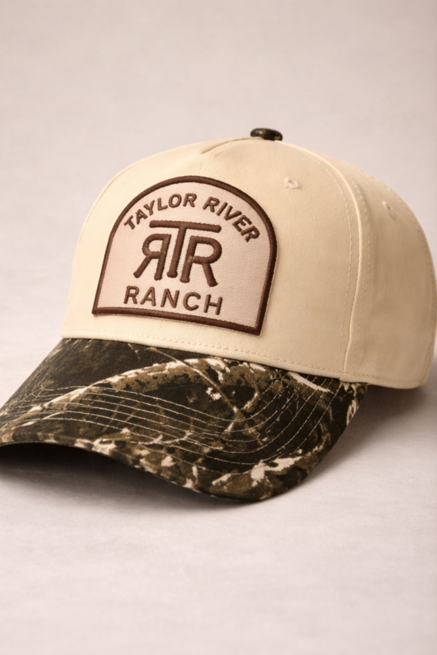 Taylor River Ranch - Embroidered Patch on Structured Camo Hat