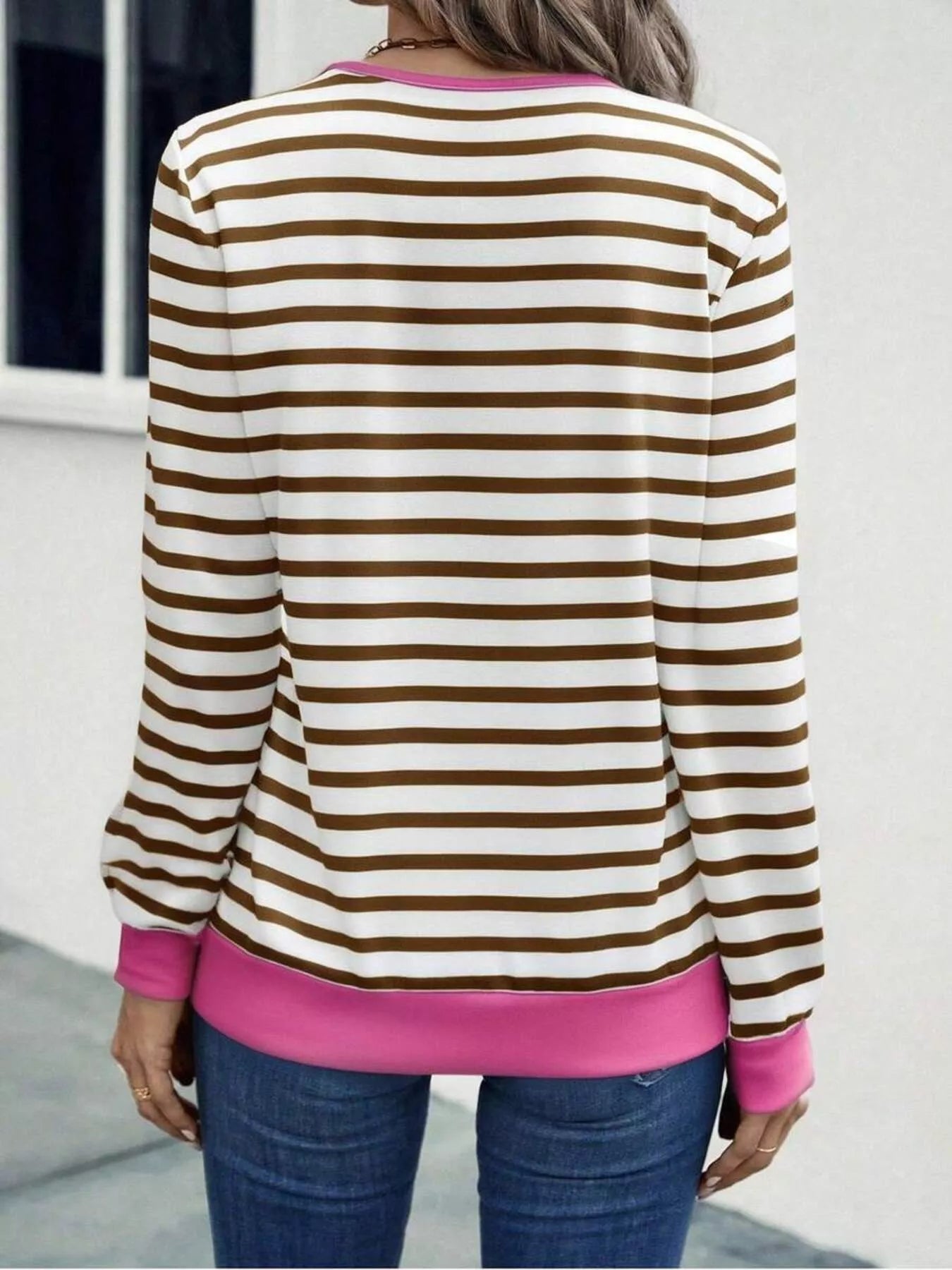 Striped V-Neck Long Sleeve T-Shirt