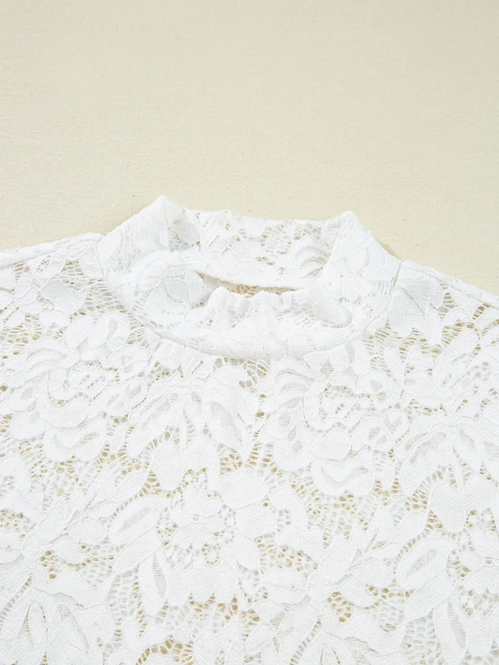 Lace Crochet Bell Sleeve Mock Neck Blouse