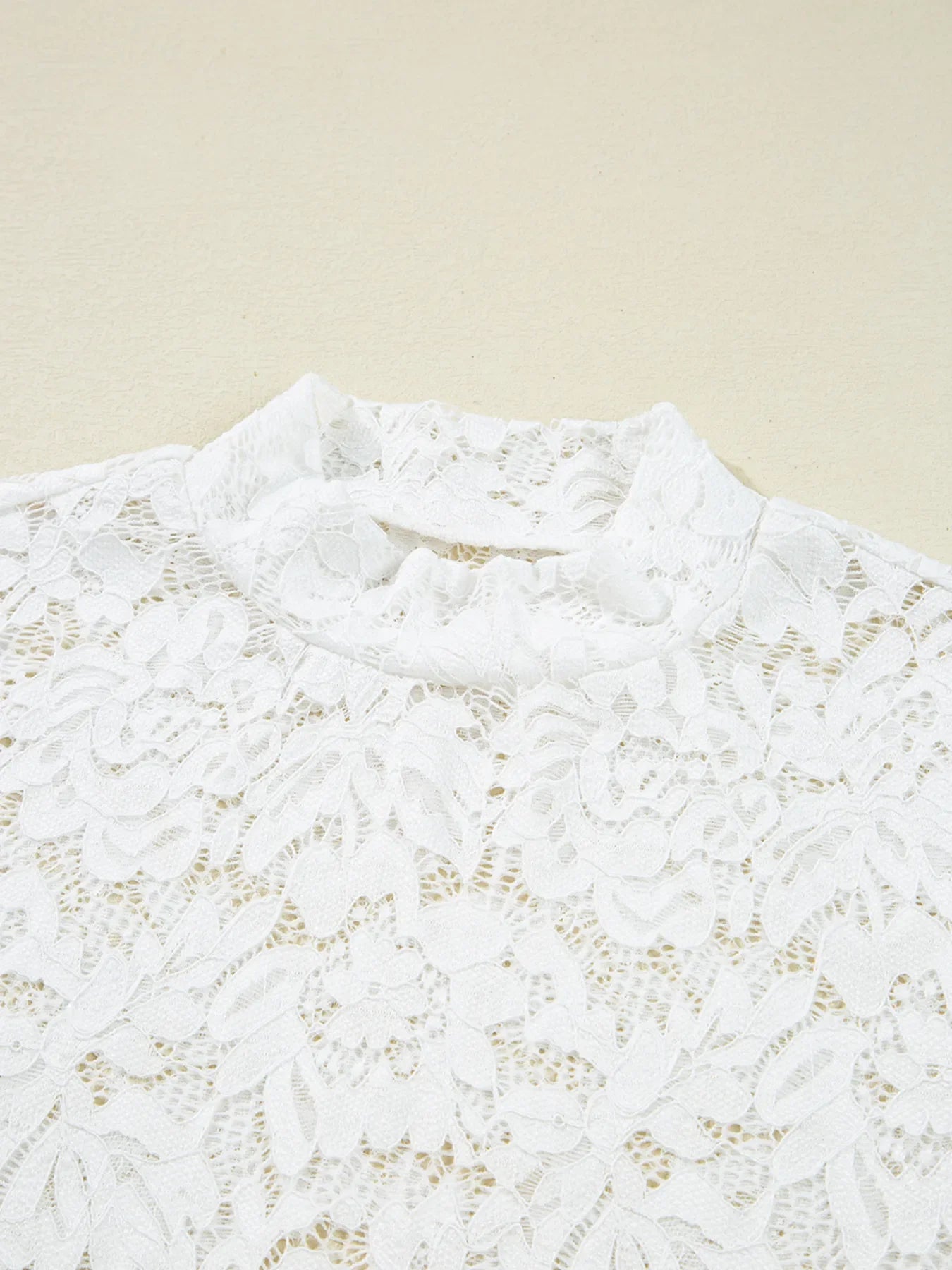 Lace Crochet Bell Sleeve Mock Neck Blouse