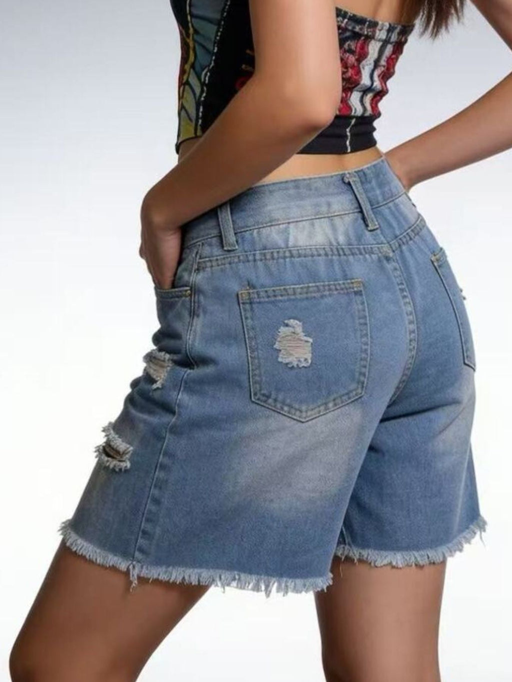 Full Size Ripped Frayed Hem Denim Shorts Plus Size