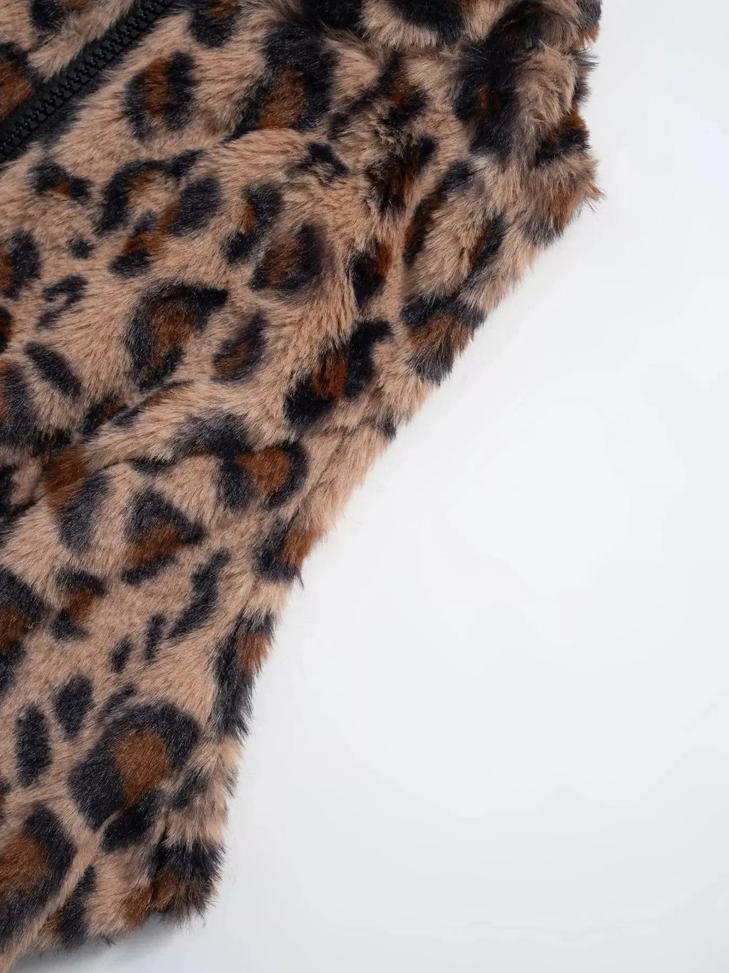 Leopard Zip Up Faux Fur Cropped Vest Coat