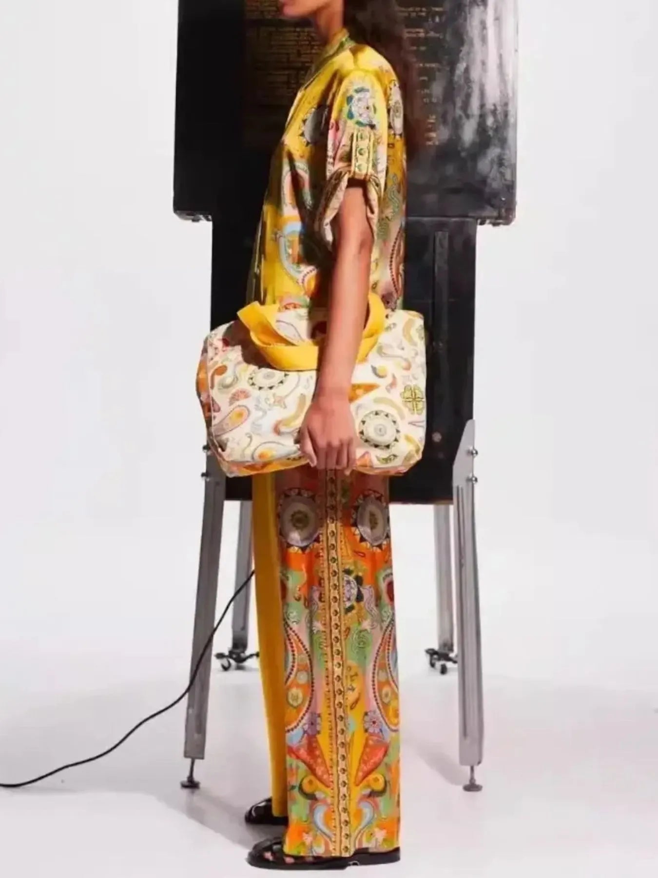 Printed Button Up Shirt and Pants Set
