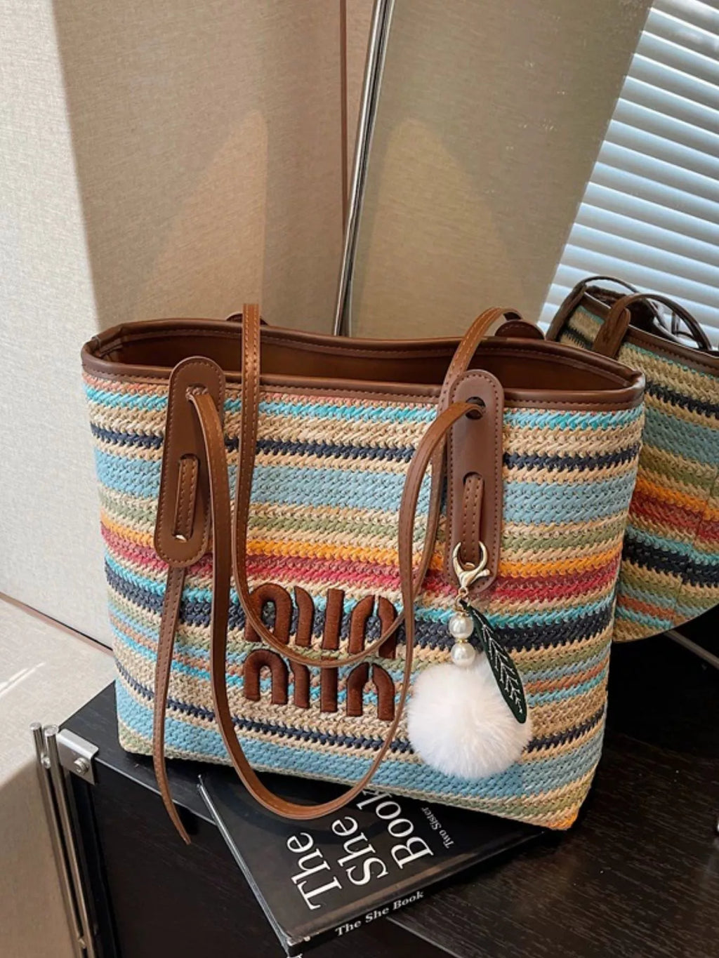 Striped Woven Shoulder Bag
