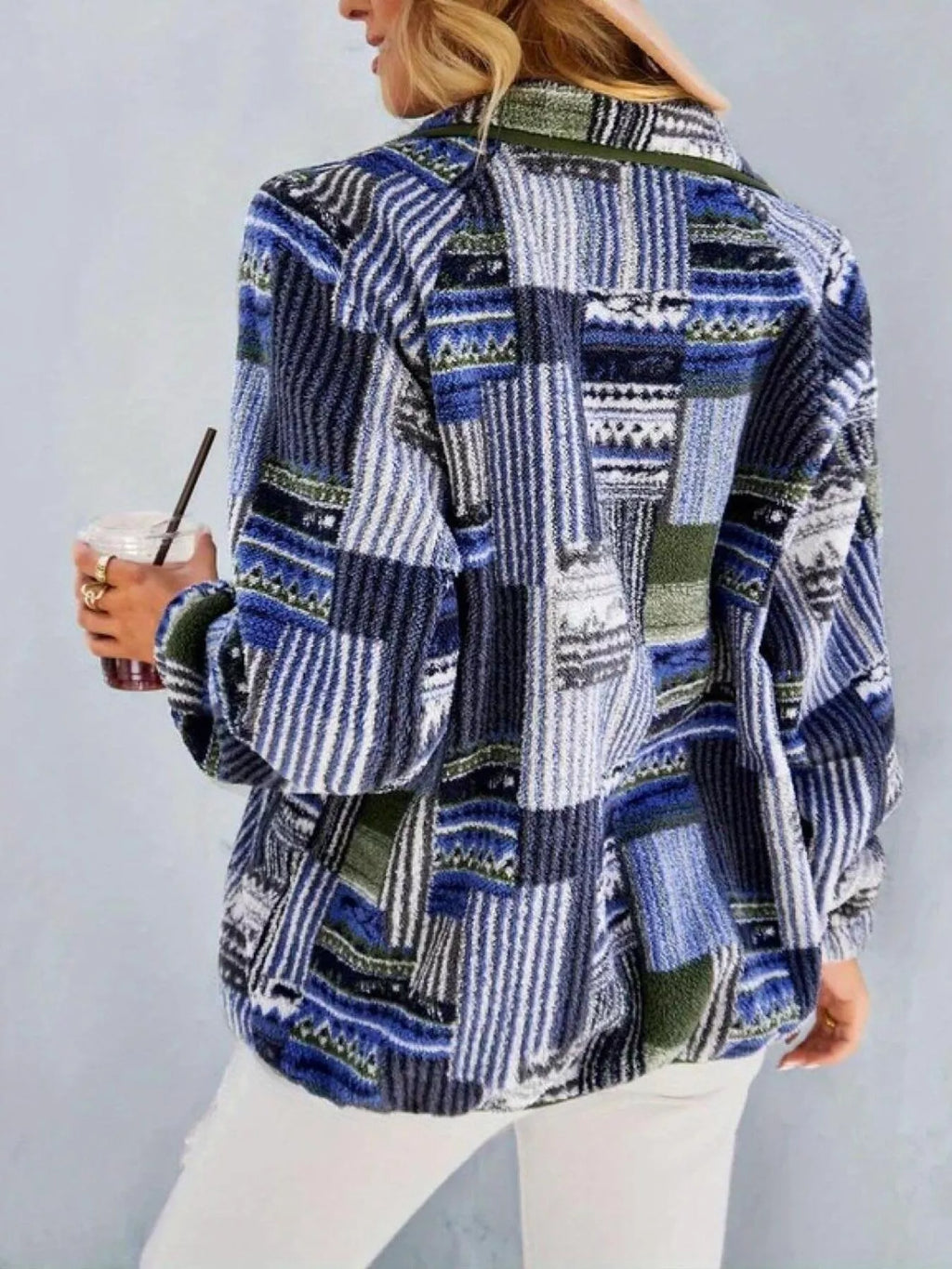 Aztec Print Fleece Snap Down Jacket
