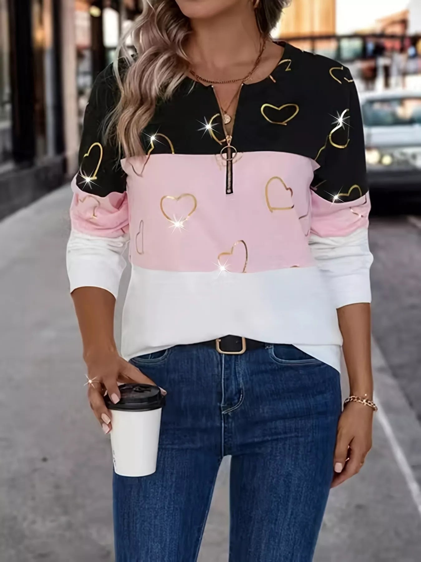 Striped Quarter Zip Long Sleeve Top