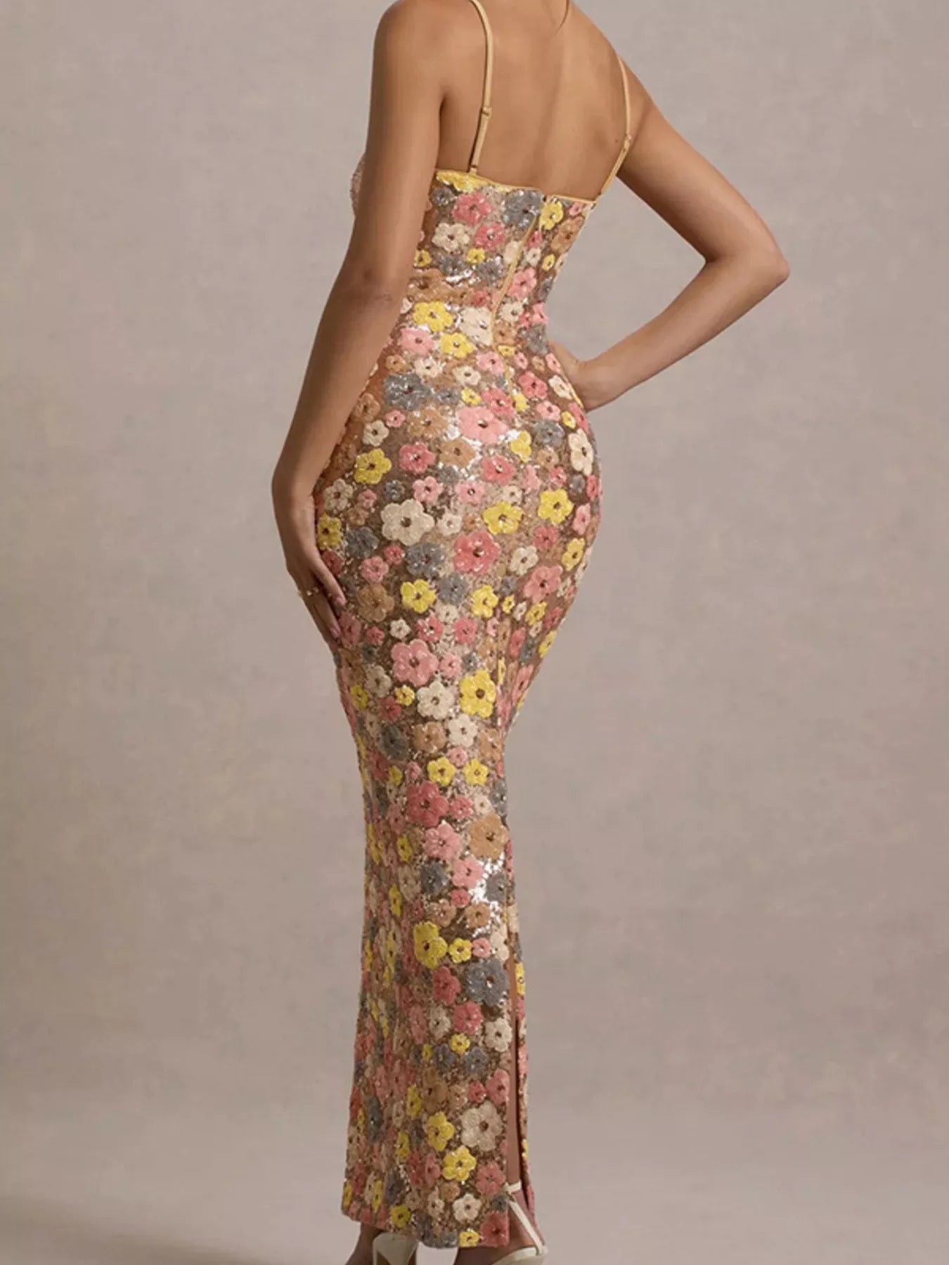 Floral Sequin Embellished Bodycon Maxi Dress