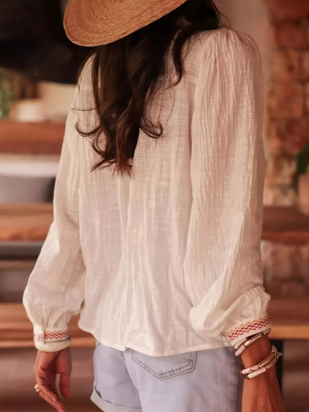 Embroidered Button Up Long Sleeve Shirt