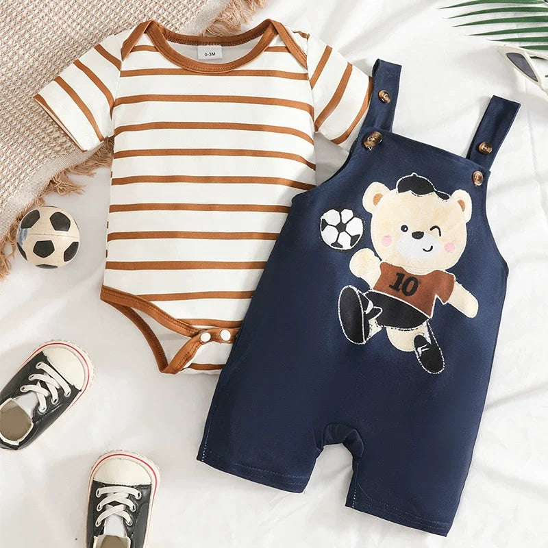 Children's Striped Bodysuit and Overalls Set