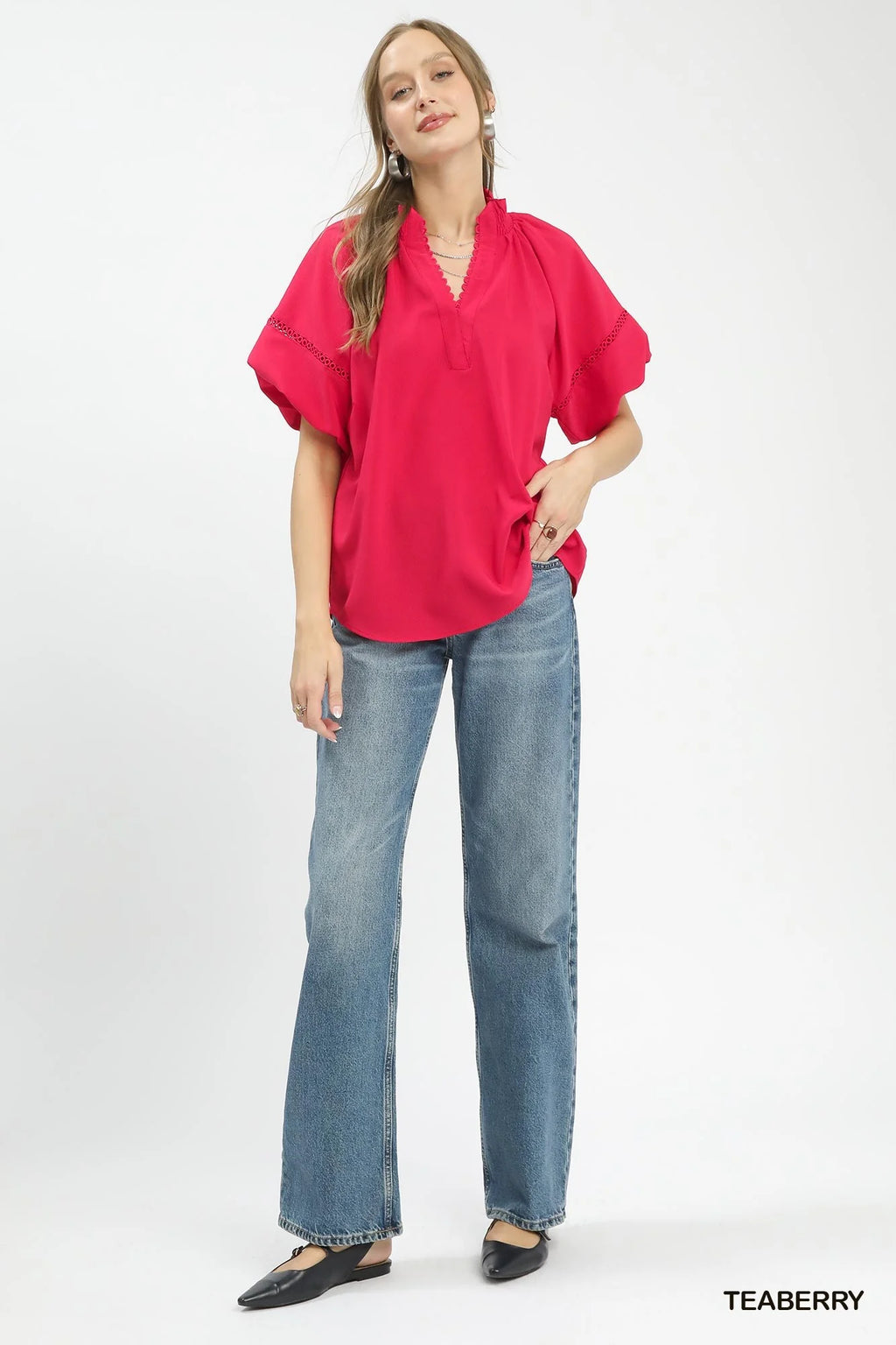 Umgee Lace Trim Peasant Top