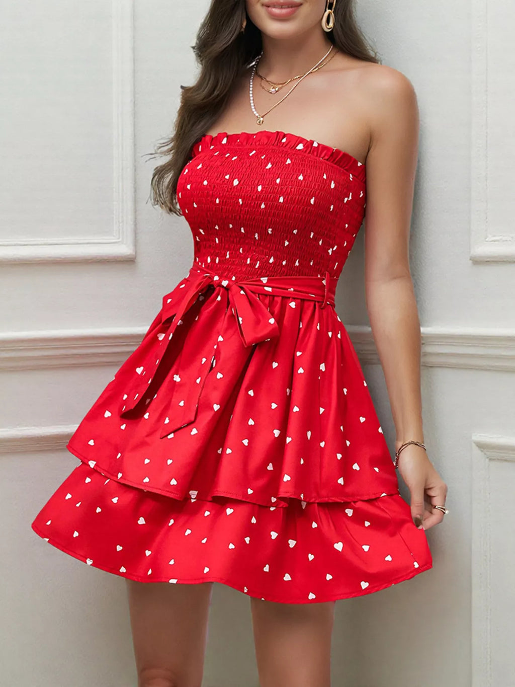 Smocked Layered Tube Mini Dress