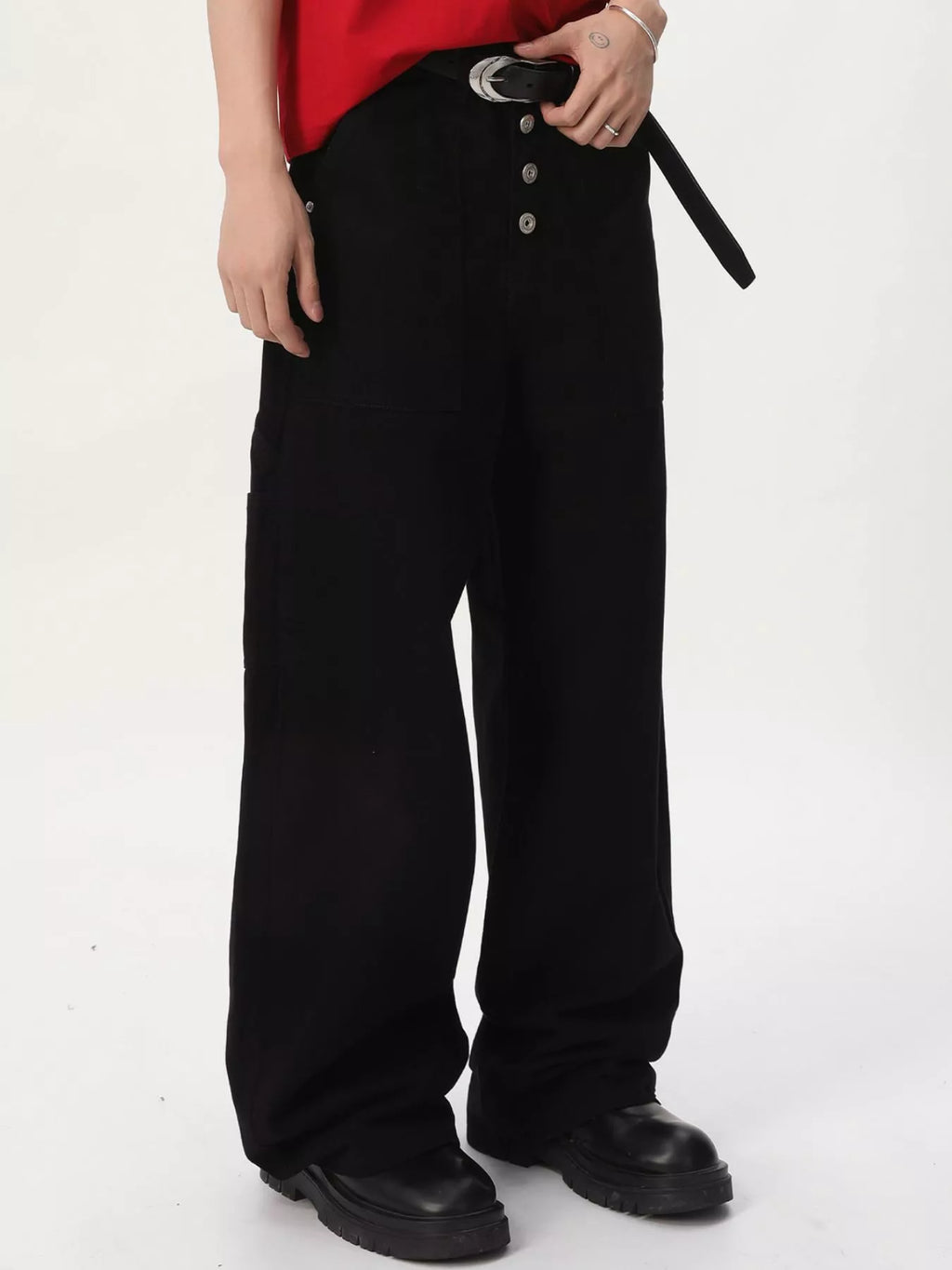 Men's Button Fly Wide Leg Cargo Pants