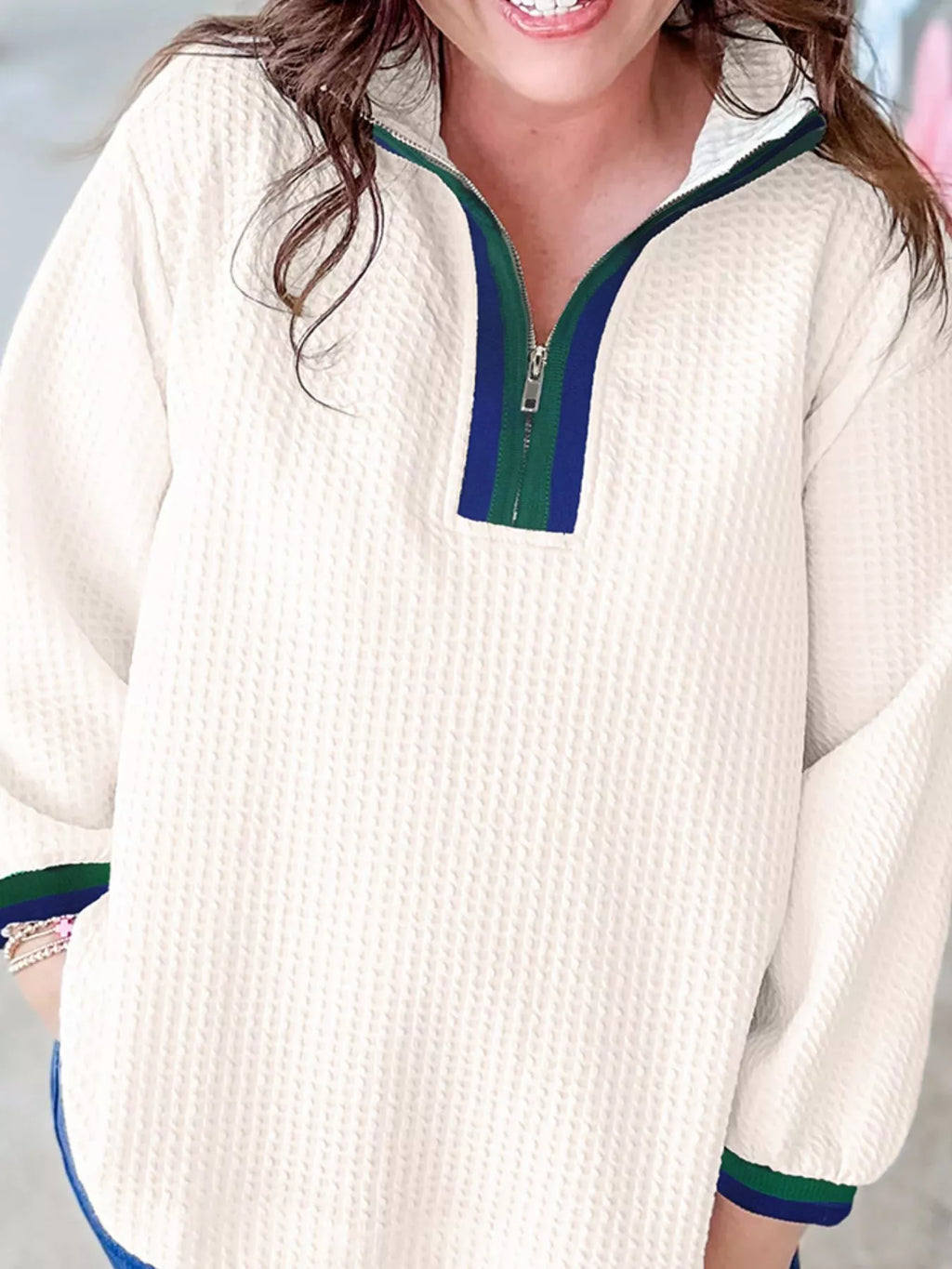 Textured Waffle Knit Half-Zip Sweatshirt
