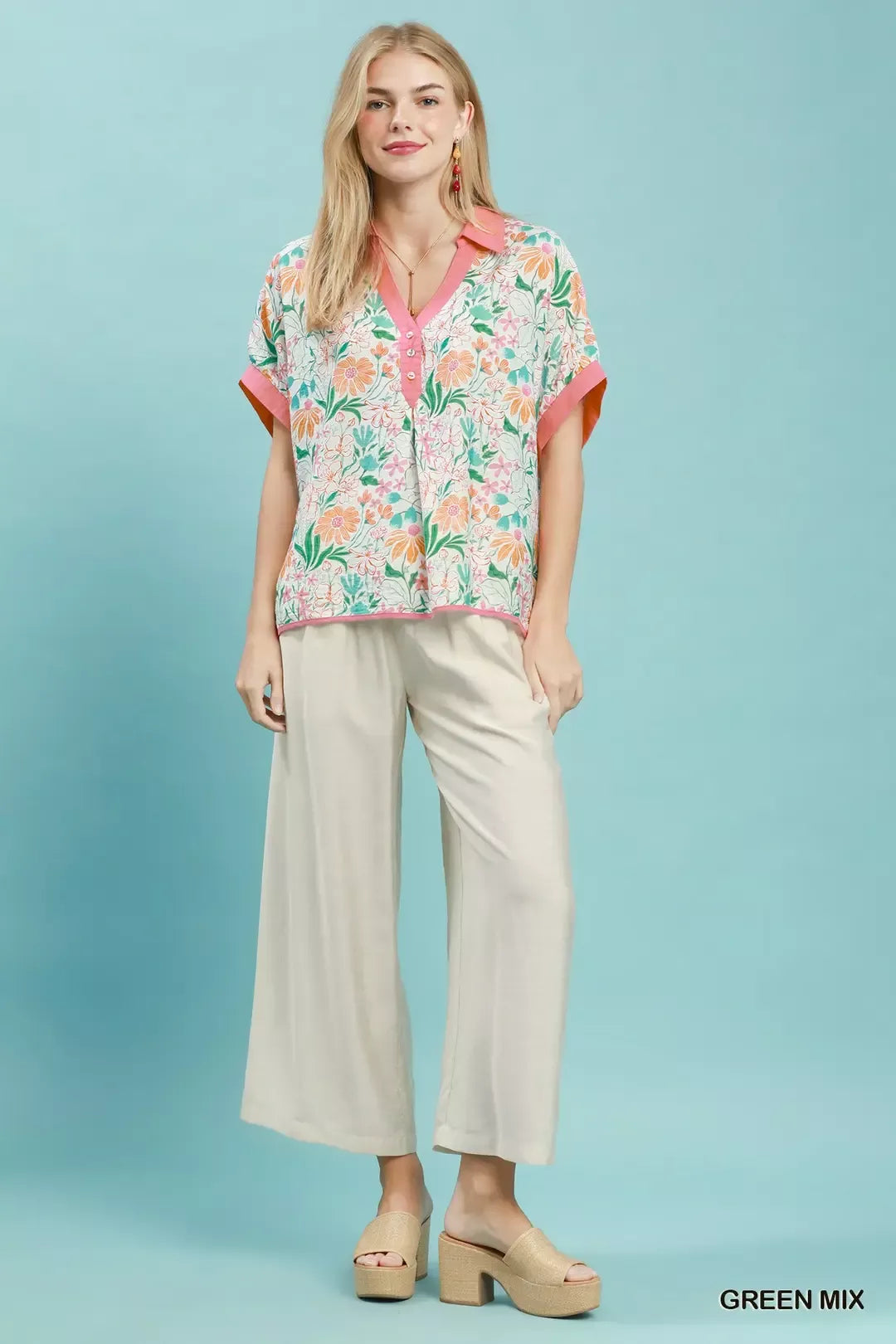 Umgee Floral Print Oversized Top