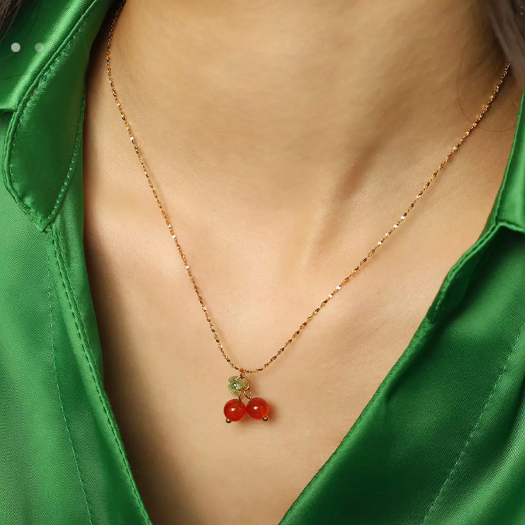 Agate Cherry Pendant Necklace