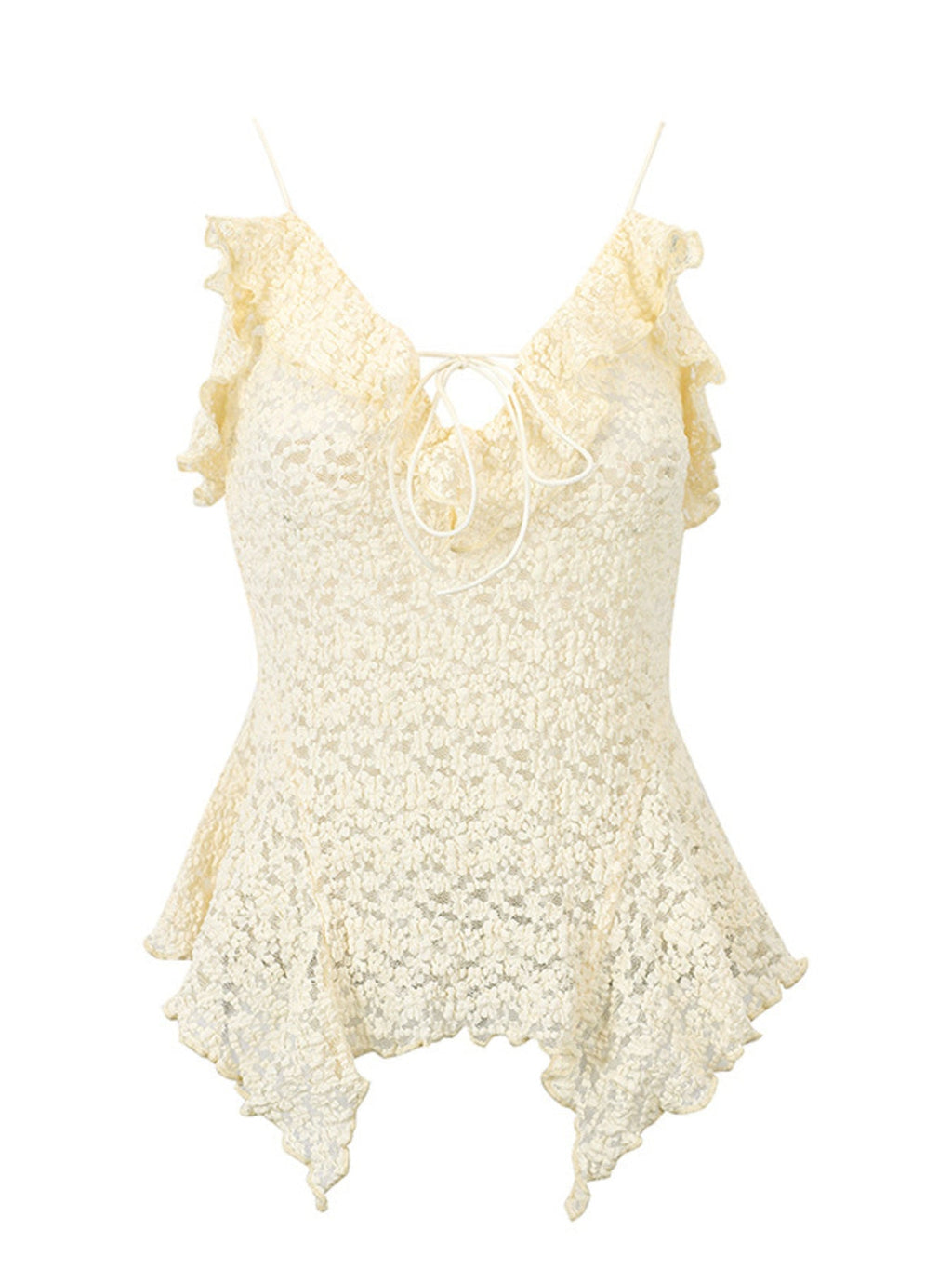 Lace Ruffle Trim Tie-Front Cami