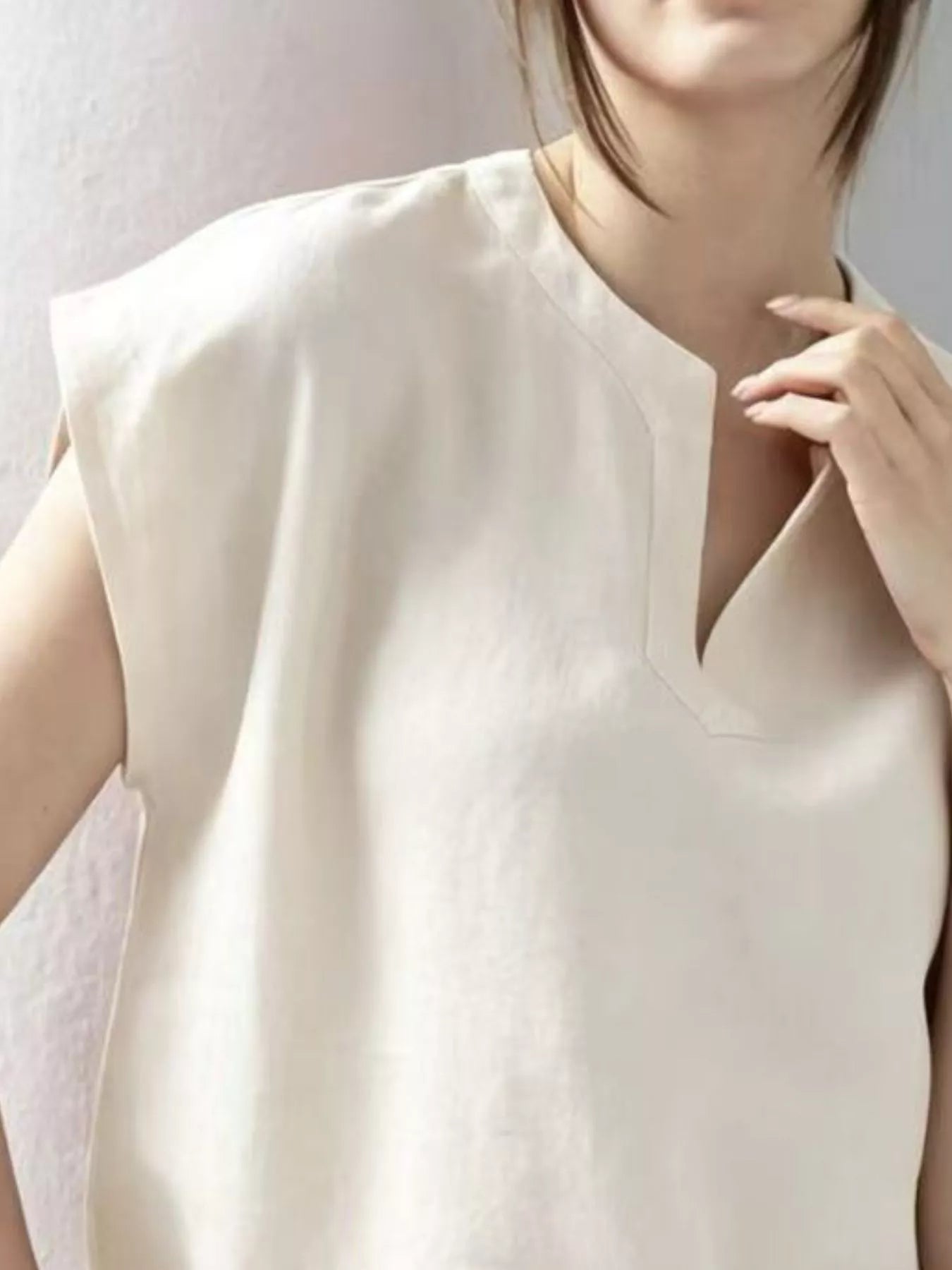 Notched Cap Sleeve Blouse