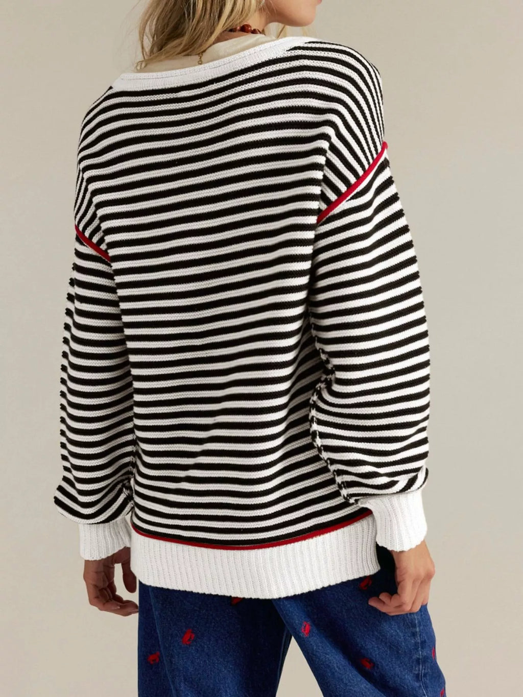 Striped Round Neck Long Sleeve Sweater