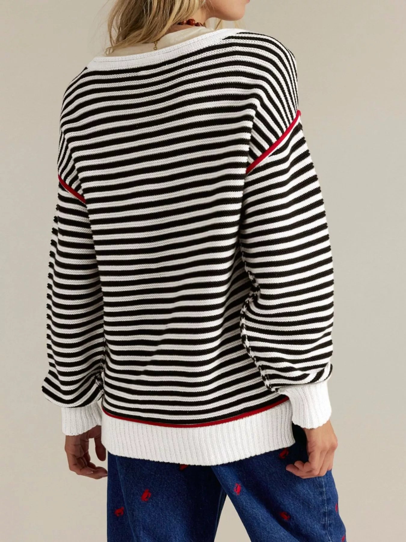 Striped Round Neck Long Sleeve Sweater