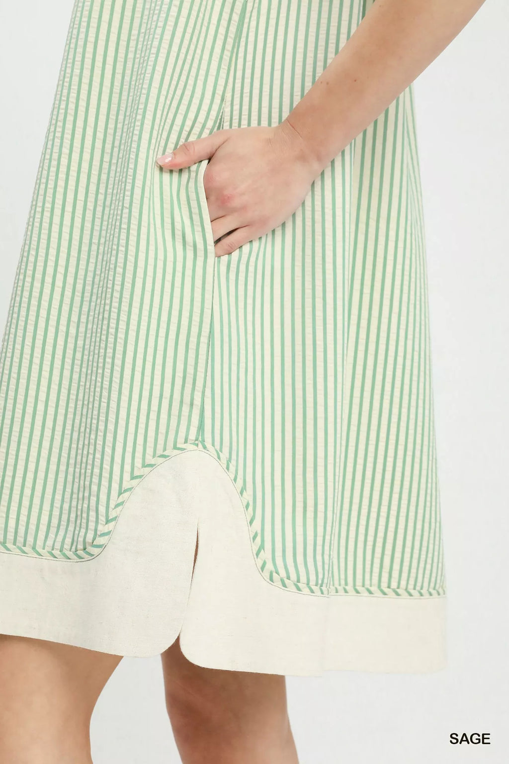 Umgee Pinstripe Shift Dress with Contrast Trim
