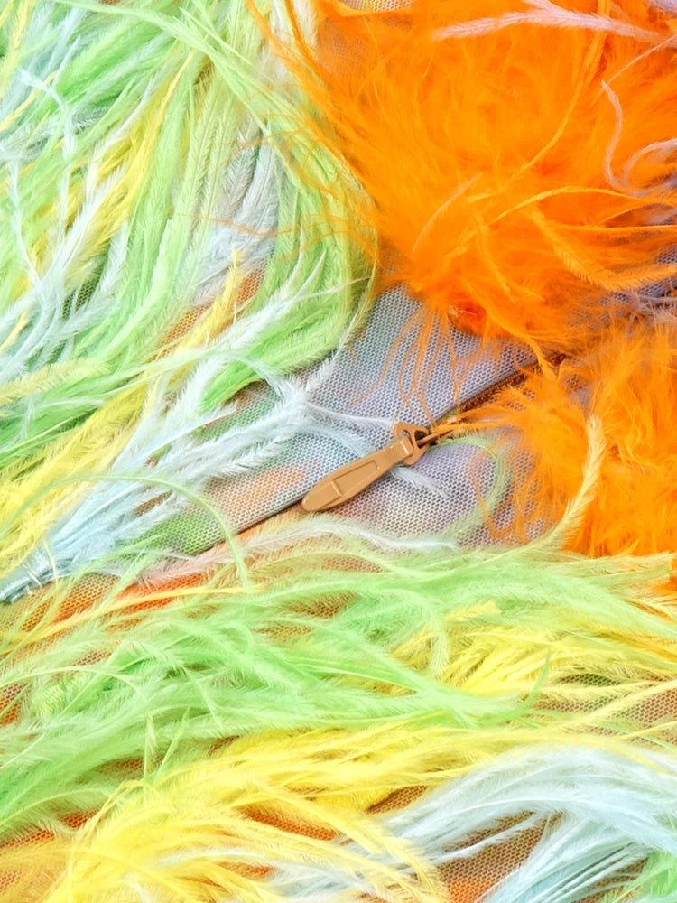 Colorful Feathers Party Dresses For Women Sexy Short Prom Short Luxury Dress Vestidos Feminino