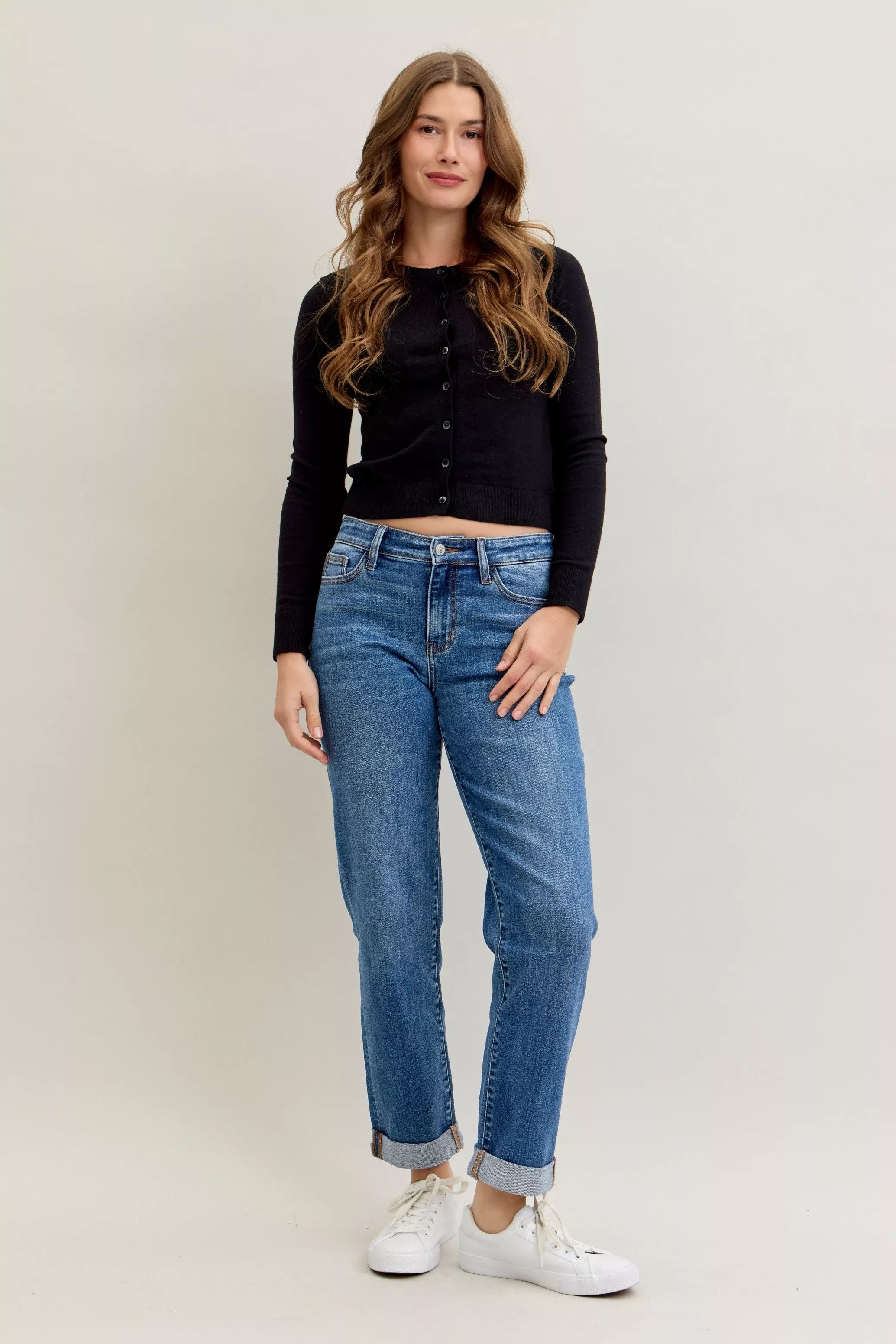 Judy Blue Full Size Mid Rise BF Classic Cuffed Jeans Plus Size