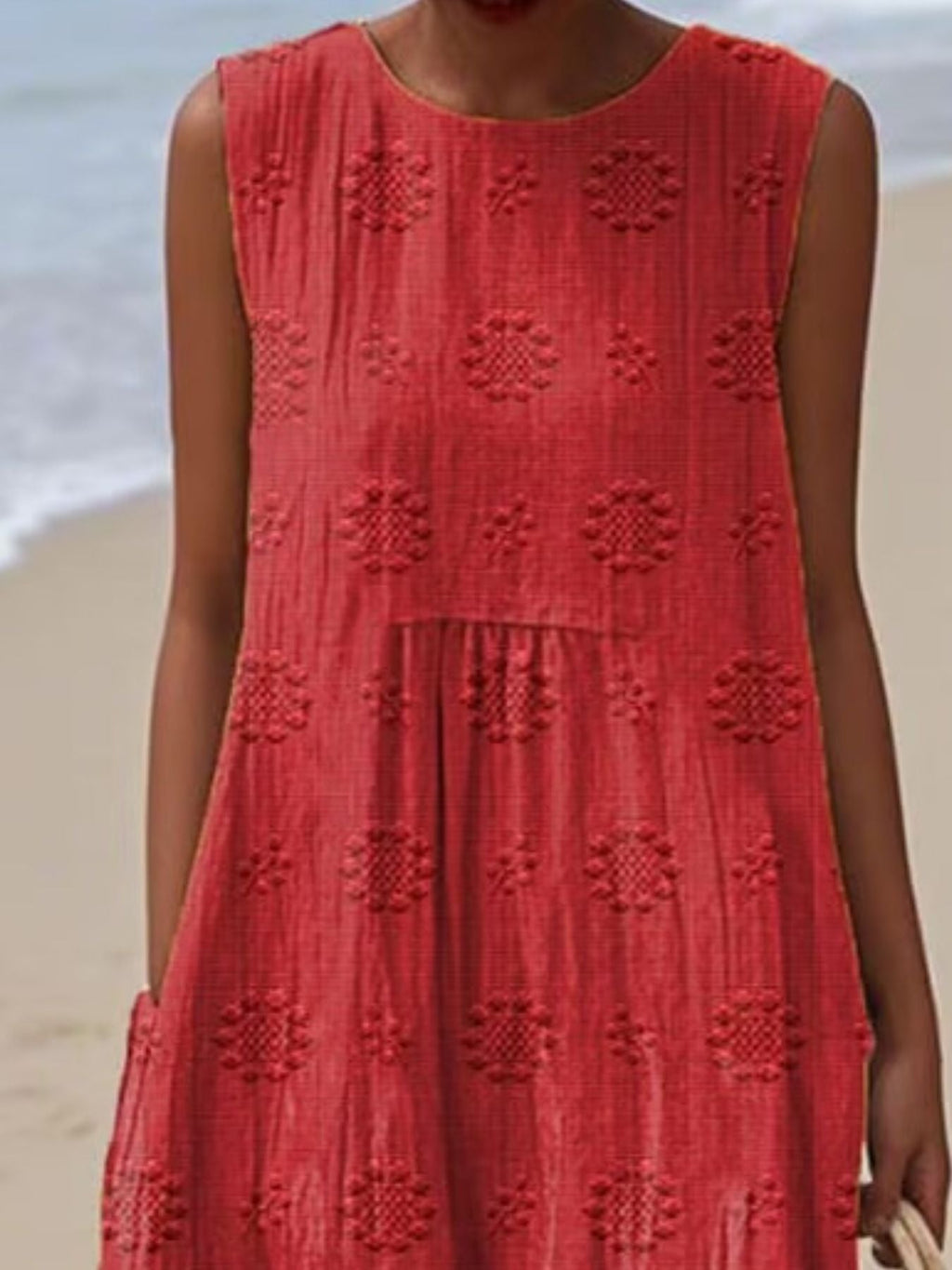 Full Size Round Neck Sleeveless Casual Midi Dress Plus Size