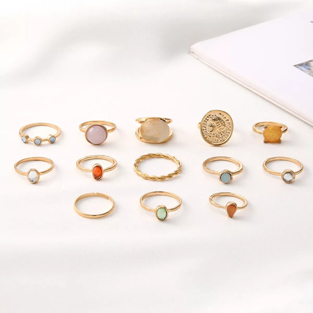 13 Piece 18K Gold-Plated Minimalist Ring Set