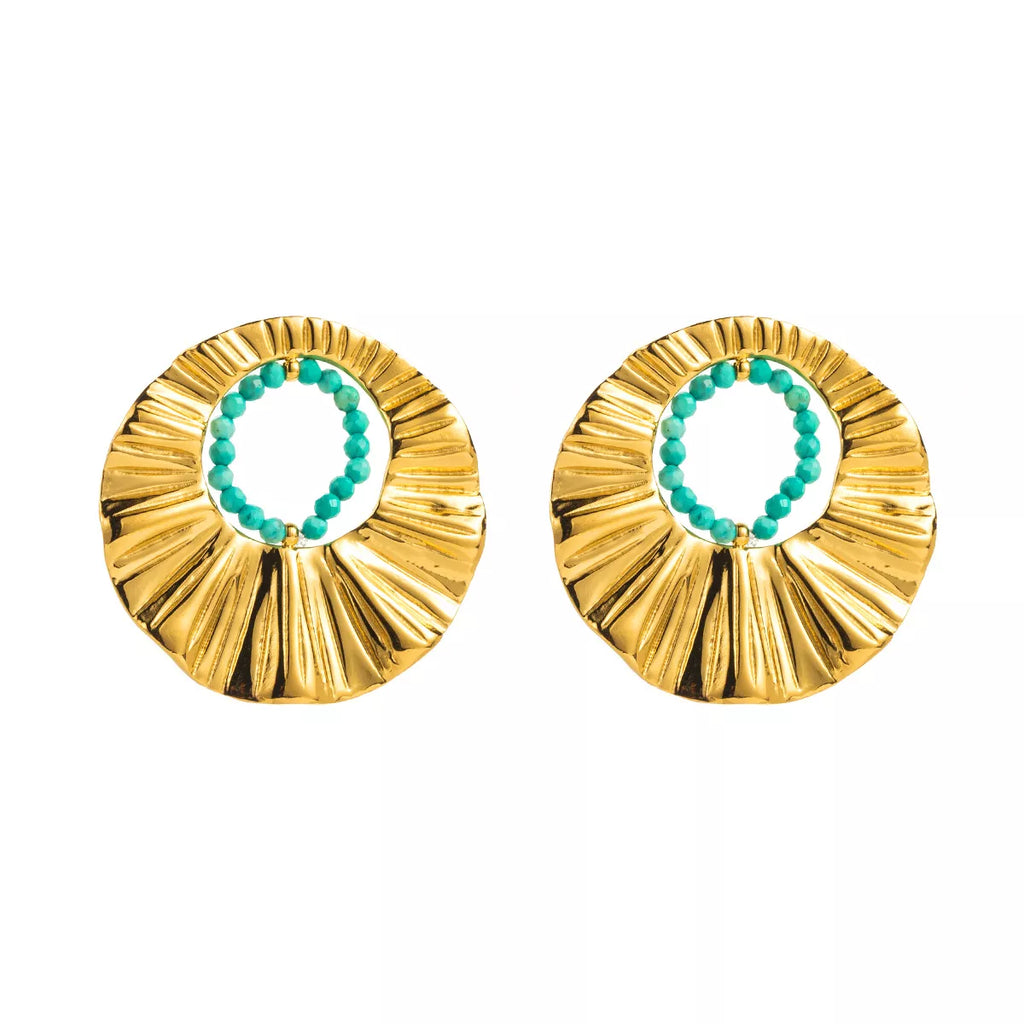 18K Gold-Plated Bead Round Earrings