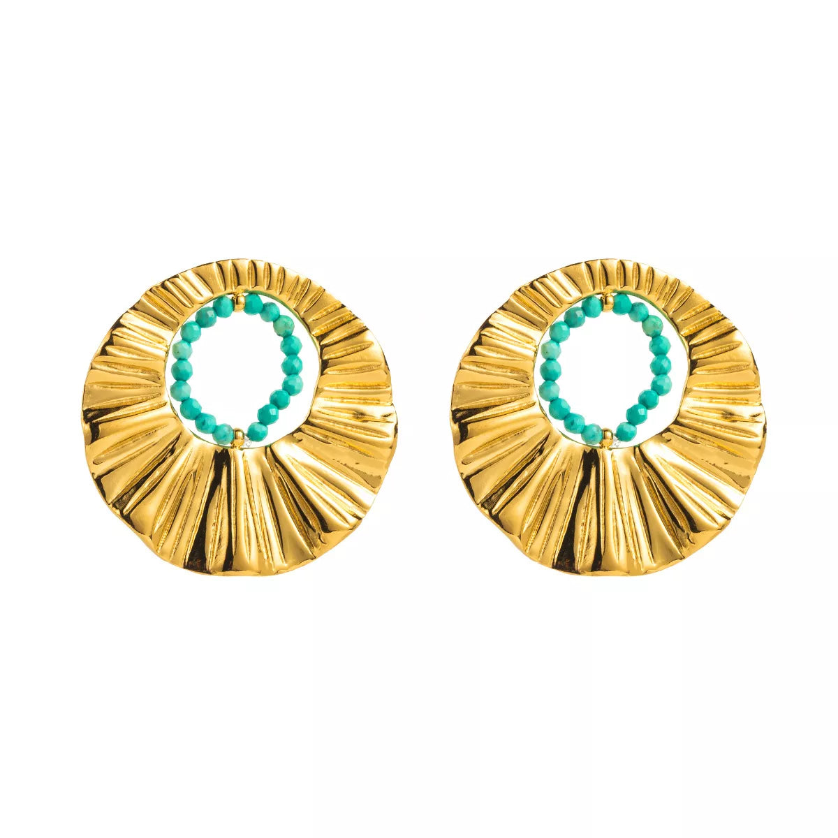 18K Gold-Plated Bead Round Earrings