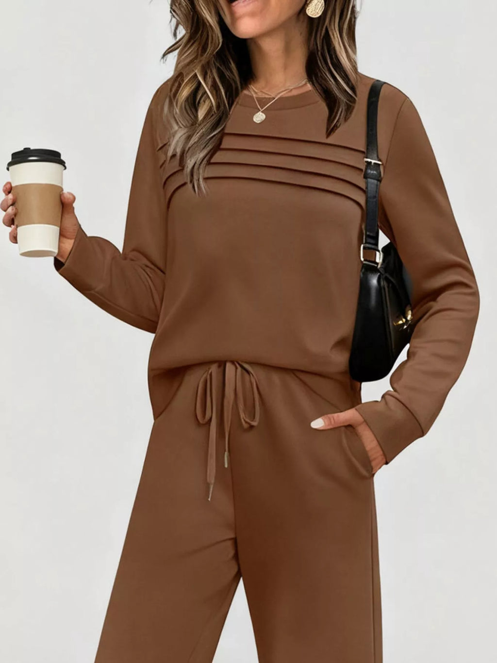 Full Size Casual Long Sleeve Top and Pants Set Plus Size