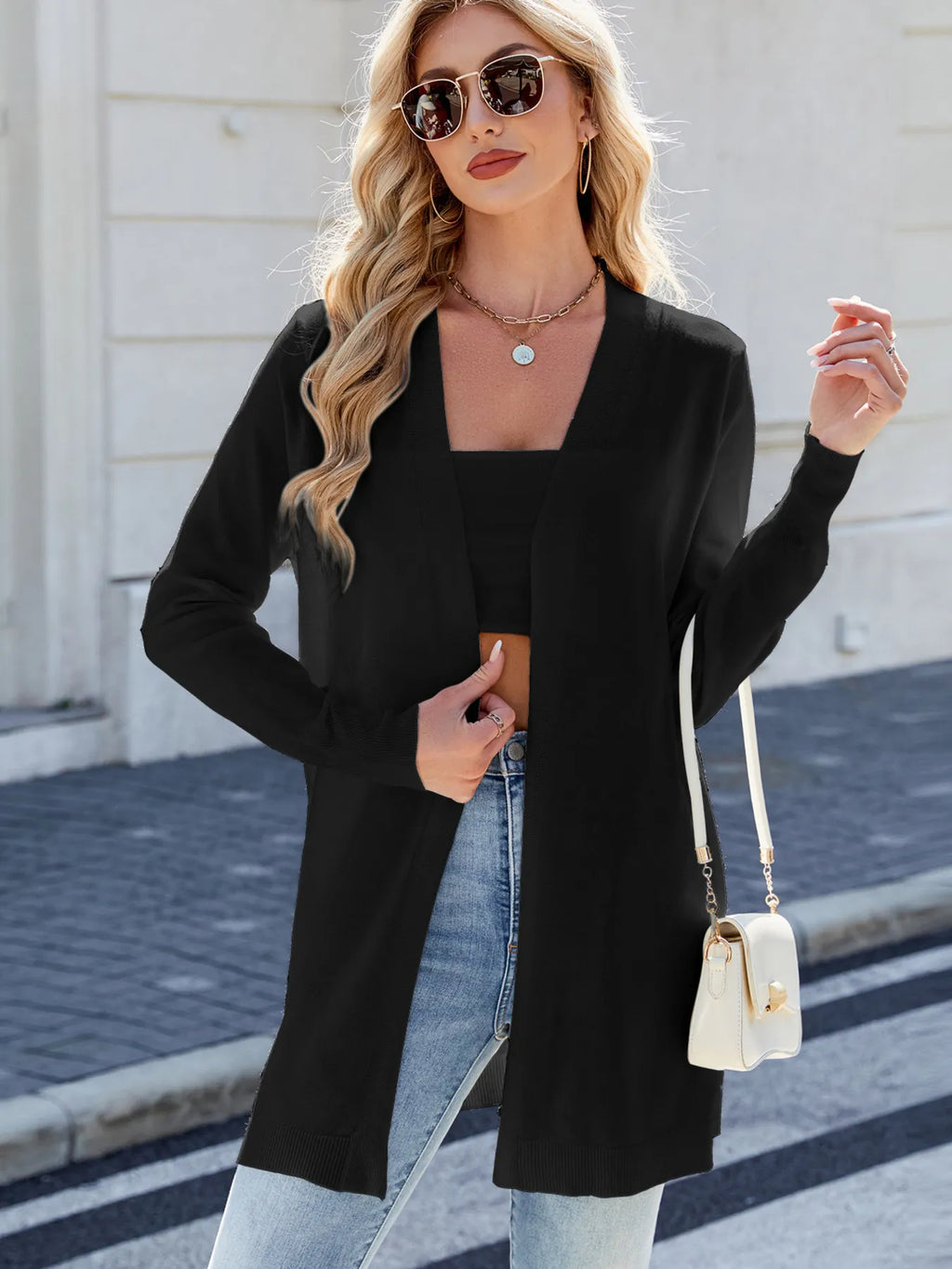 Striped Open Front Cardigan with Relaxed Fit