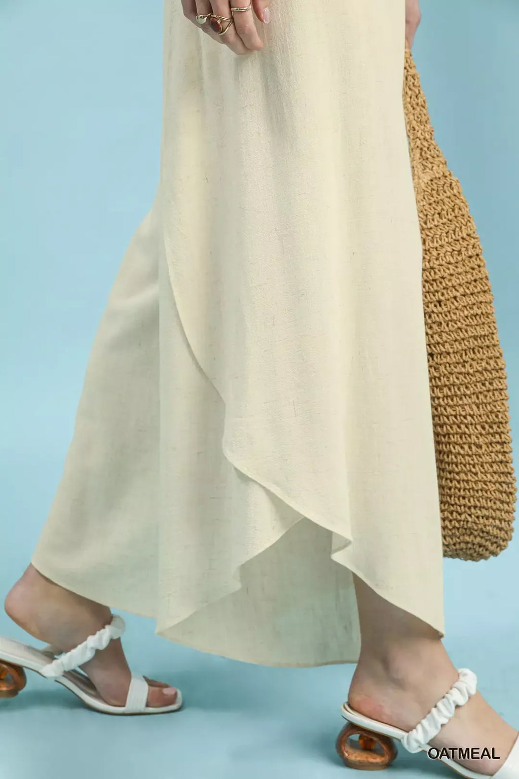 Umgee Flowy Asymmetrical Hem Wide Leg Pants