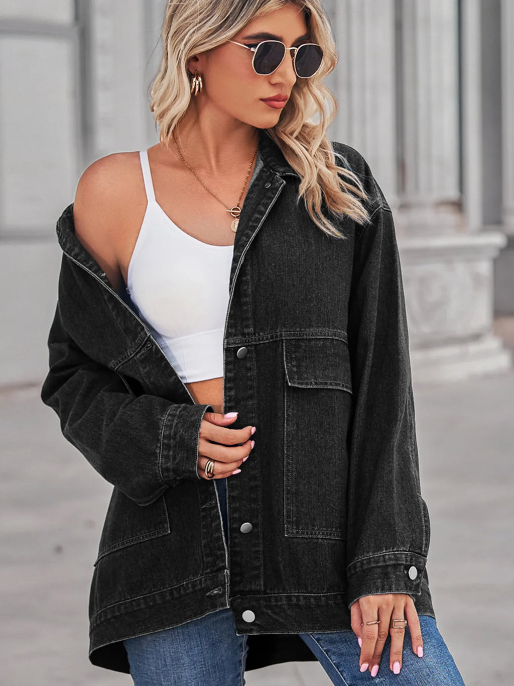 Button Up Long Sleeve Denim Jacket