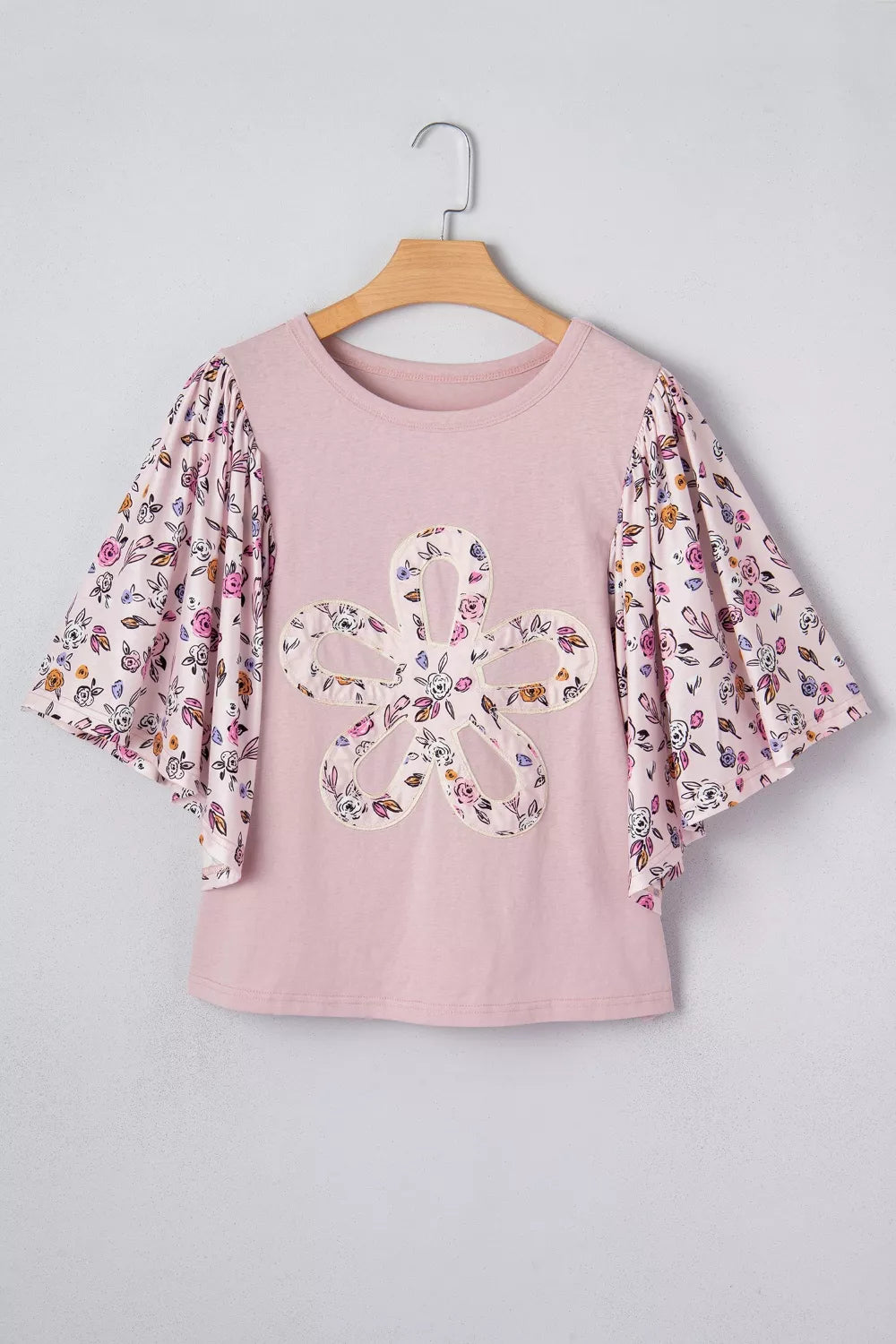 Floral Patchwork Bell Sleeve Blouse