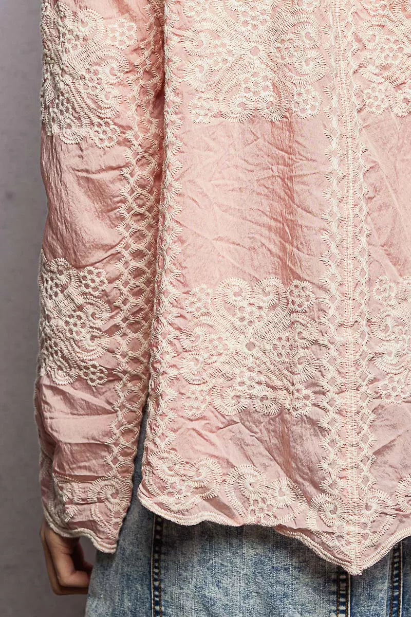 POL Embroidery Button Down Long Sleeve Shirt