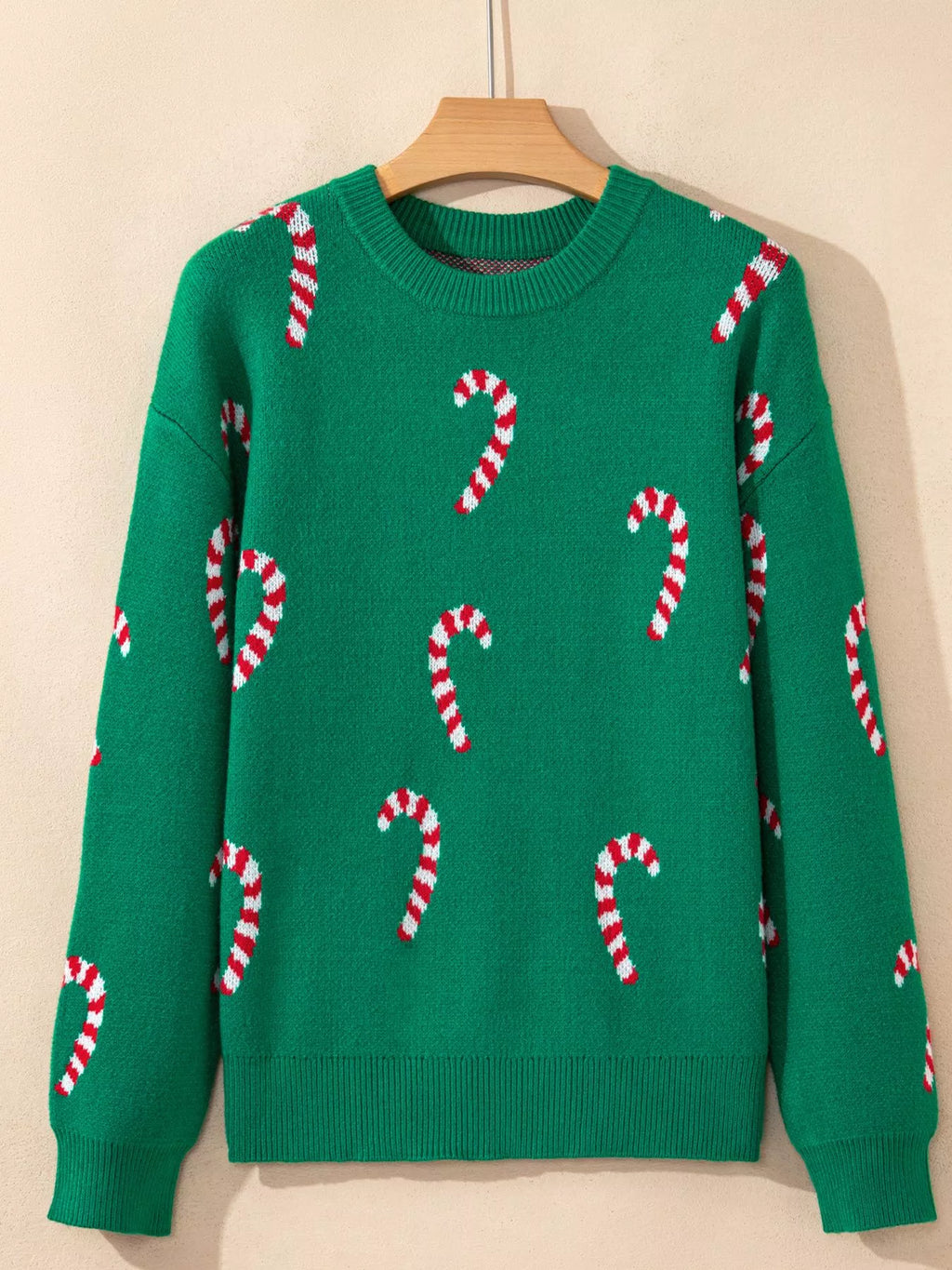 Christmas Candy Cane Holiday Drop Shoulder Sweater