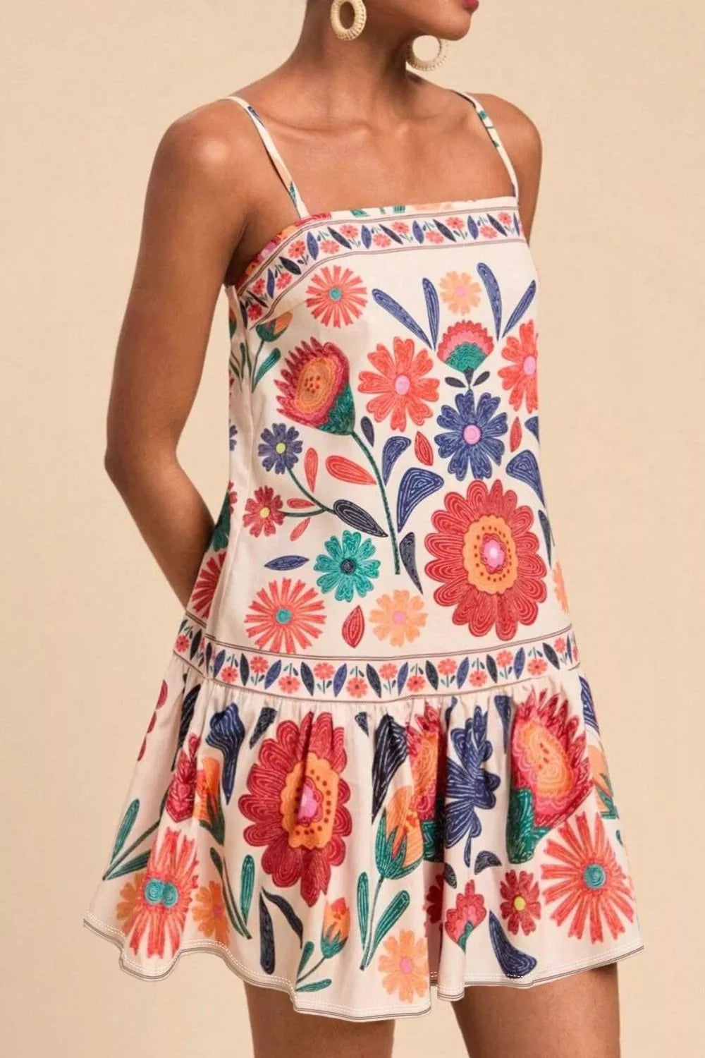 Plus Size Floral Print Sleeveless Mini Dress