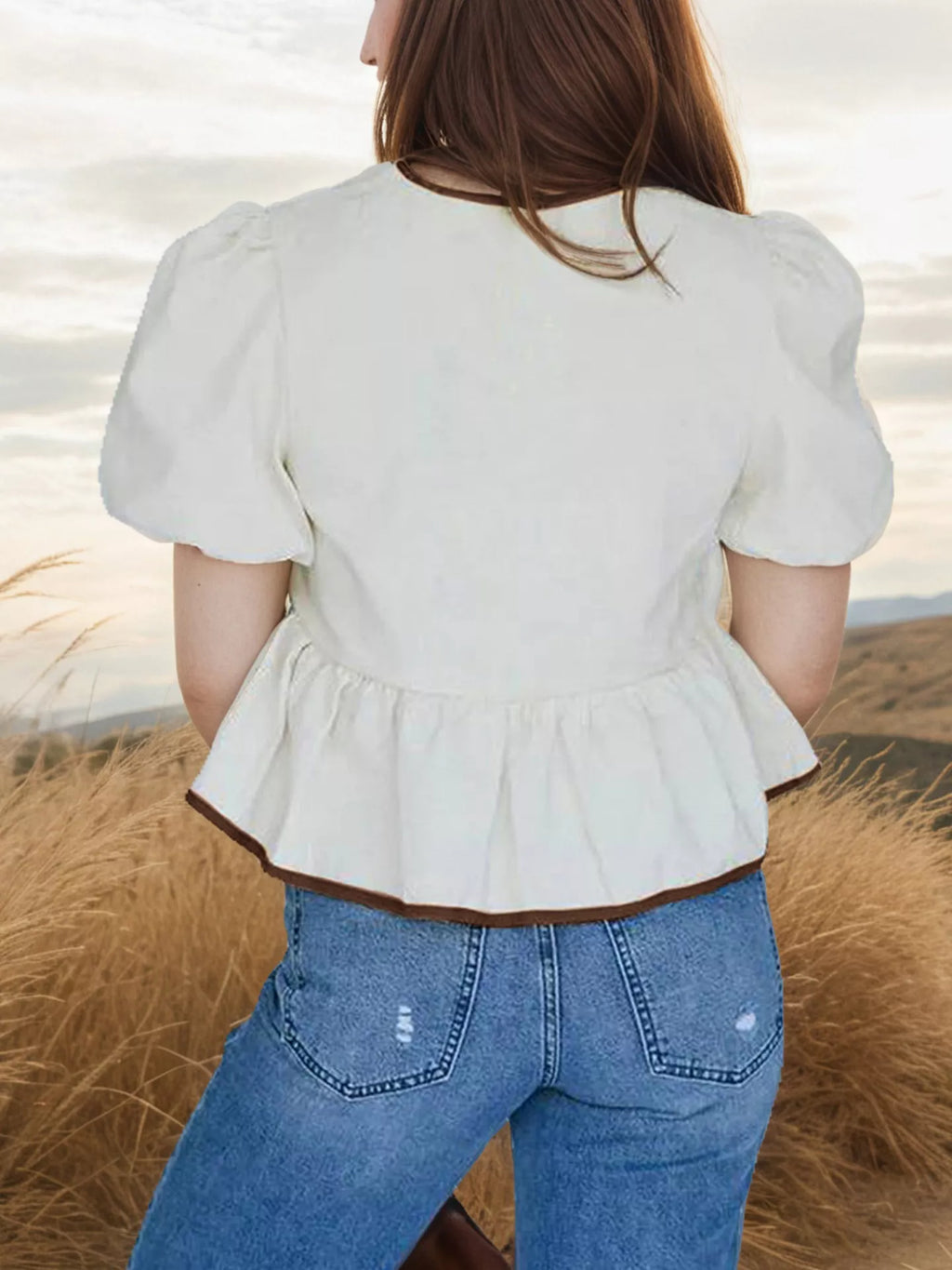 Tie Front Puff Sleeve Blouse